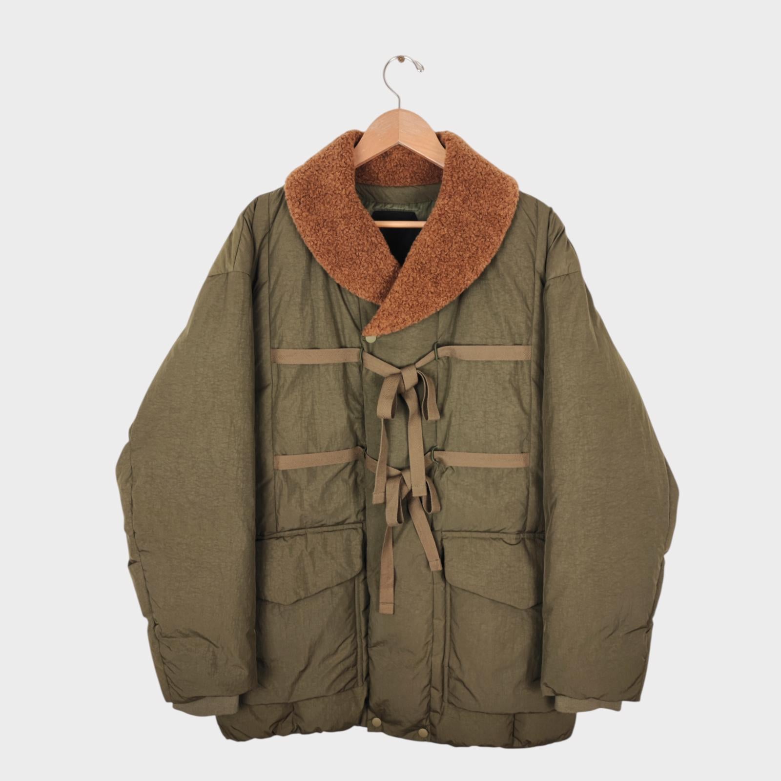 NORBIT BY HIROSHI NOZAWA Men's Khaki Green Shawl Collar Boa Down Jacket