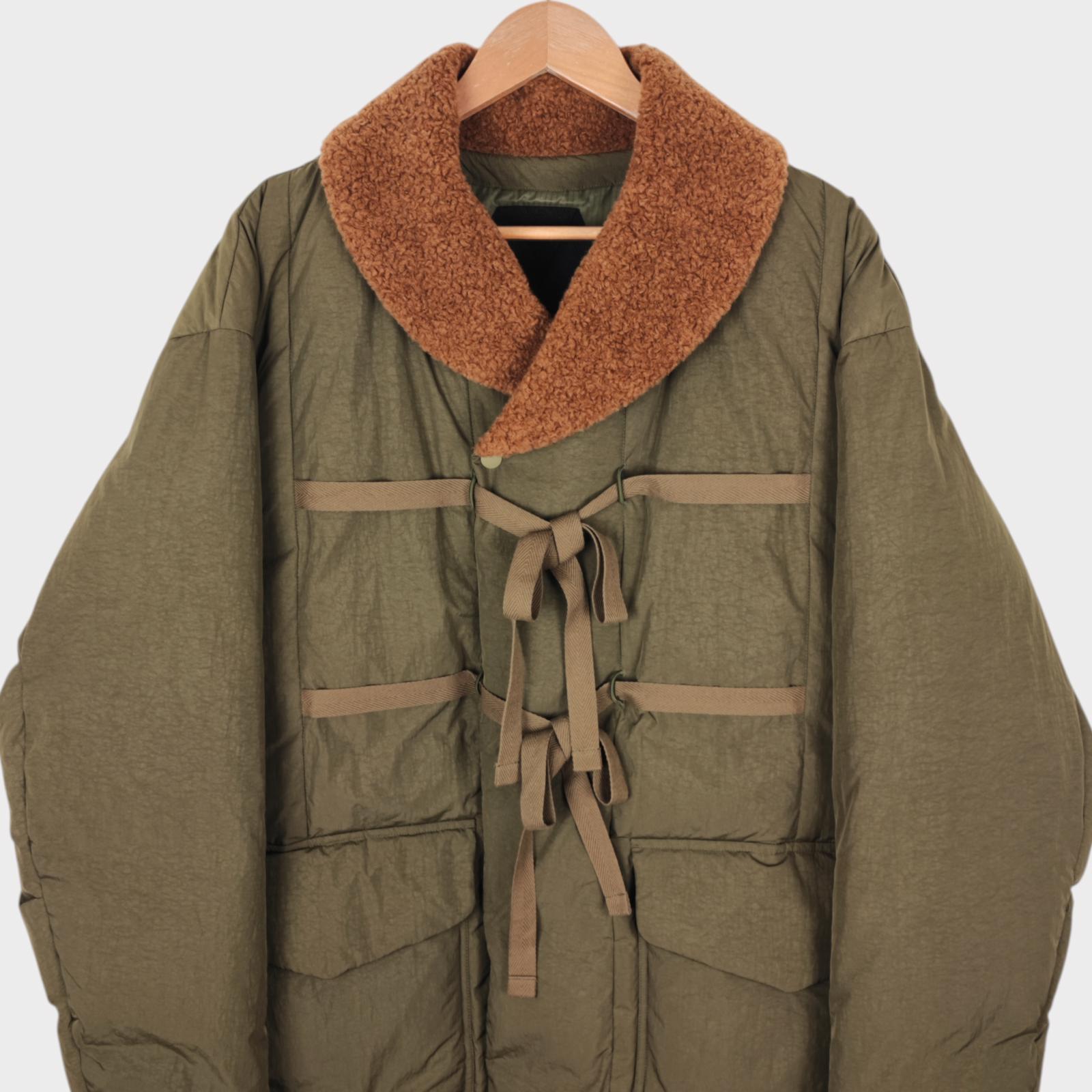 NORBIT BY HIROSHI NOZAWA Men's Khaki Green Shawl Collar Boa Down Jacket