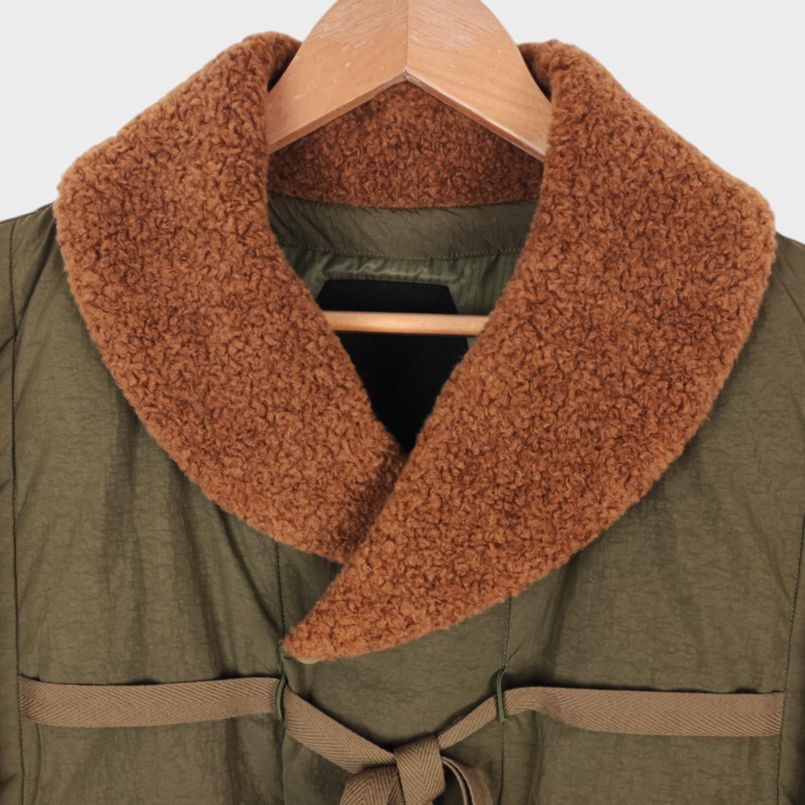 NORBIT BY HIROSHI NOZAWA Men's Khaki Green Shawl Collar Boa Down Jacket