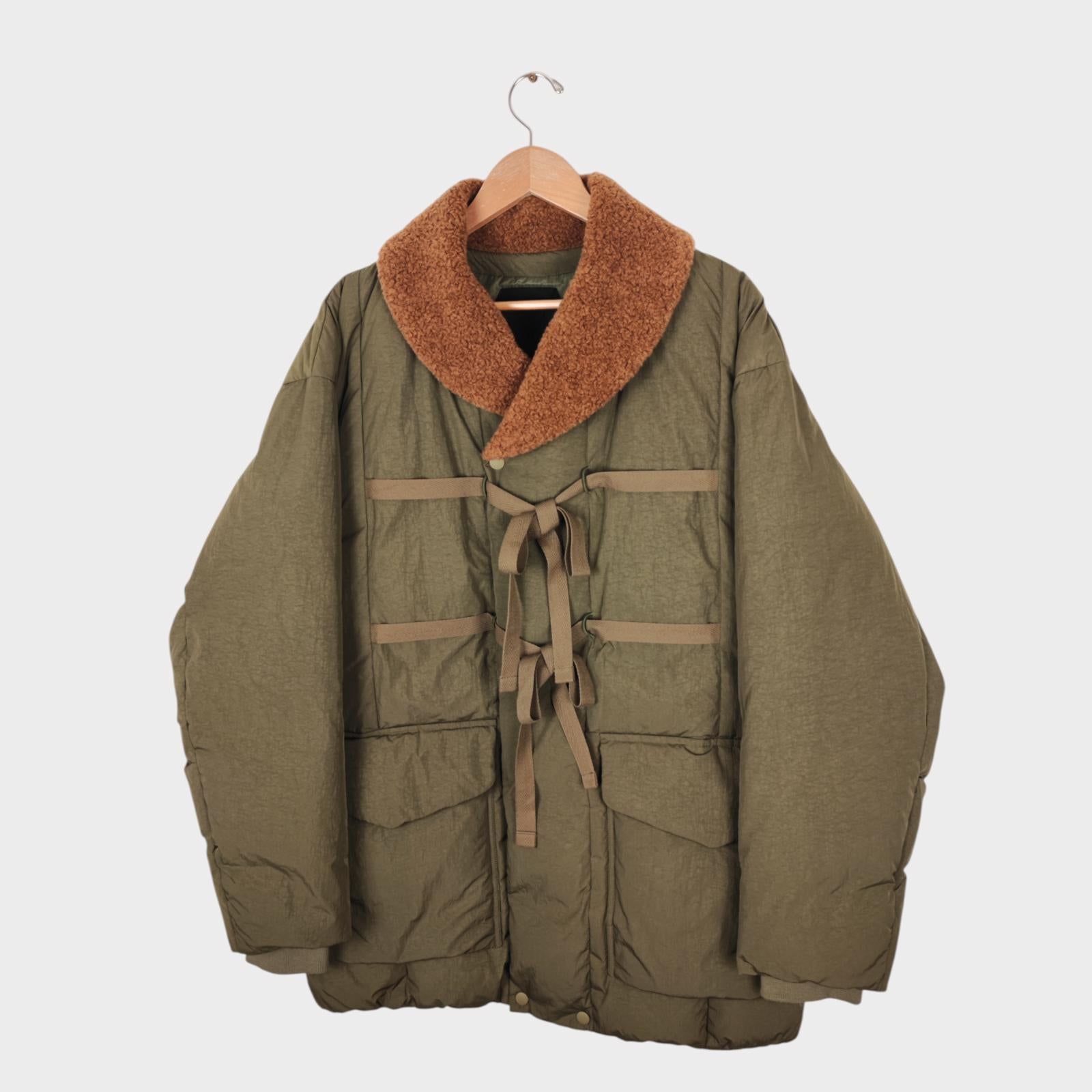 NORBIT BY HIROSHI NOZAWA Men's Khaki Green Shawl Collar Boa Down Jacket