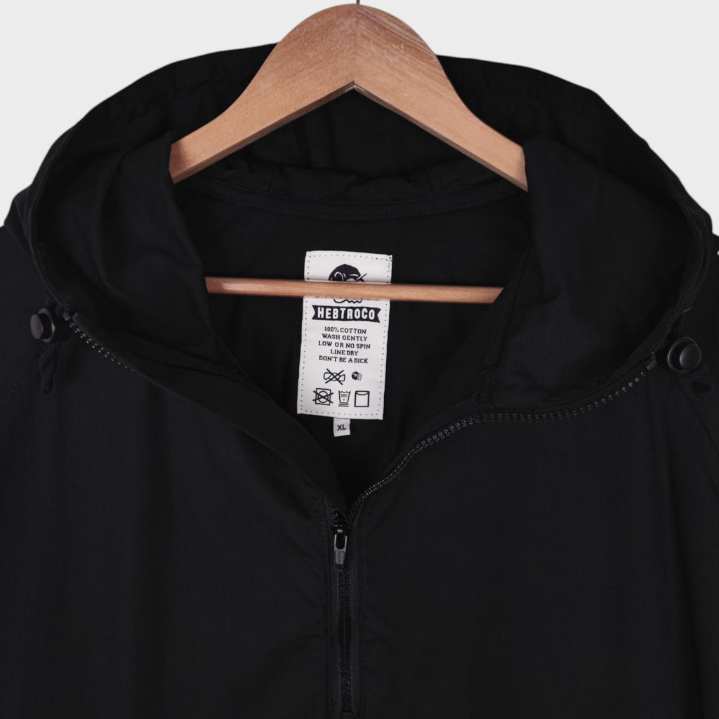 HEBTROCO Men's Made in England Black Ripstop Cotton Cragg Smock Parka Jacket