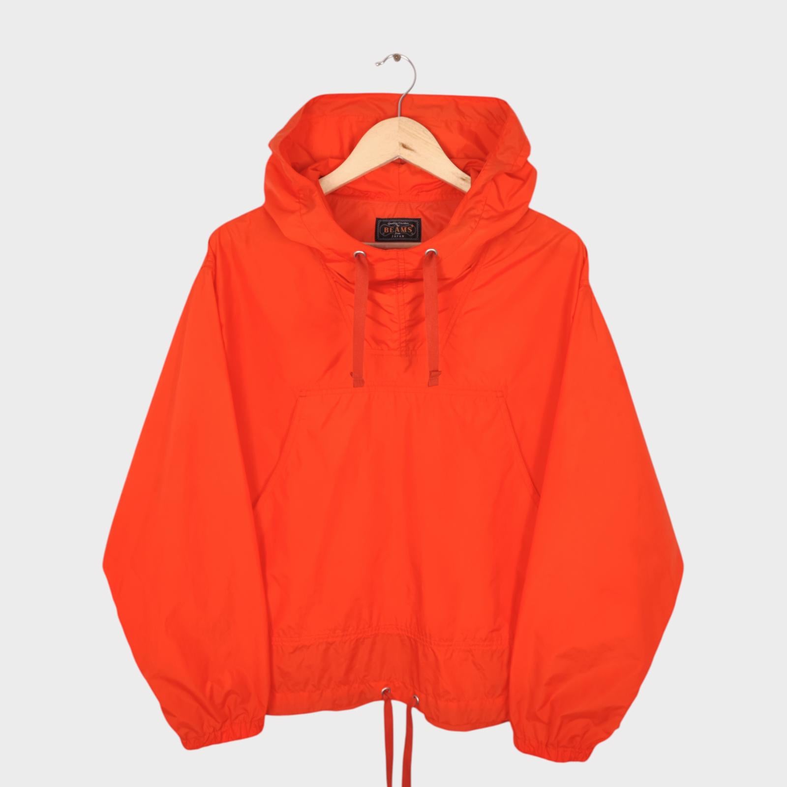 BEAMS PLUS Men's Bright Orange Oversized Fit Sports Smock Anorak Parka Jacket