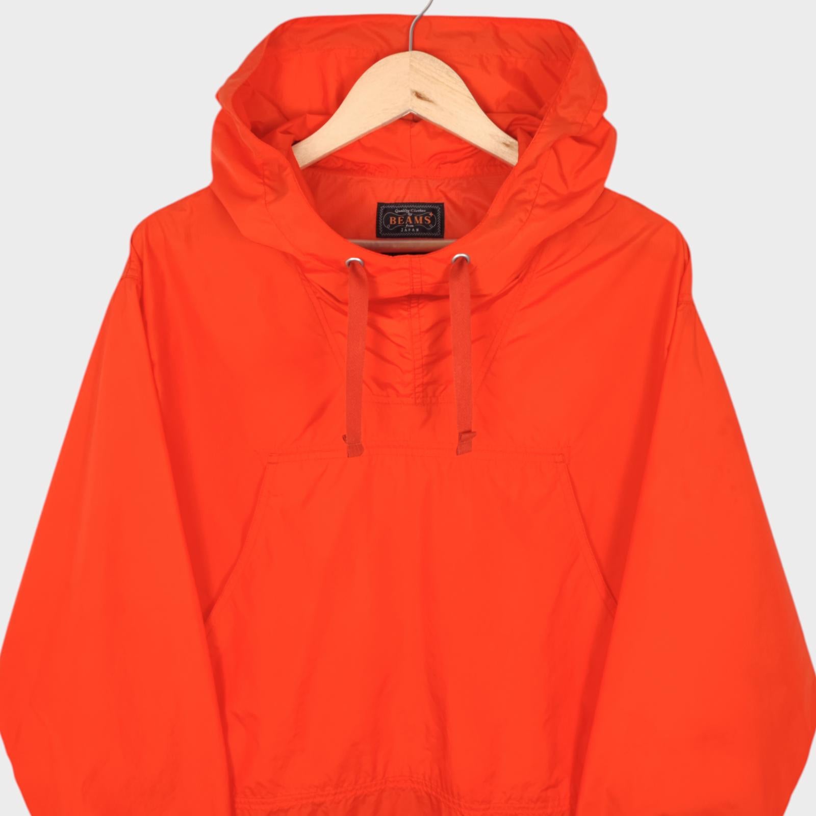 BEAMS PLUS Men's Bright Orange Oversized Fit Sports Smock Anorak Parka Jacket