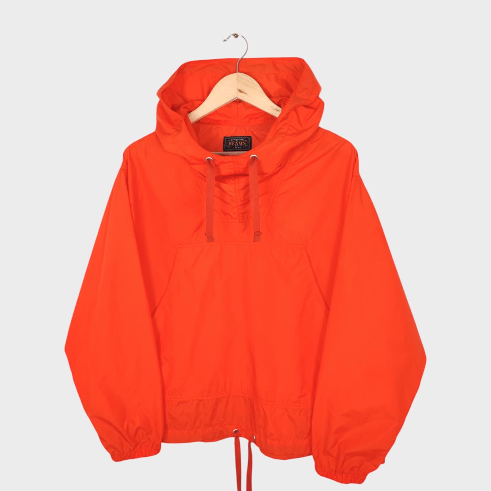 BEAMS PLUS Men's Bright Orange Oversized Fit Sports Smock Anorak Parka Jacket