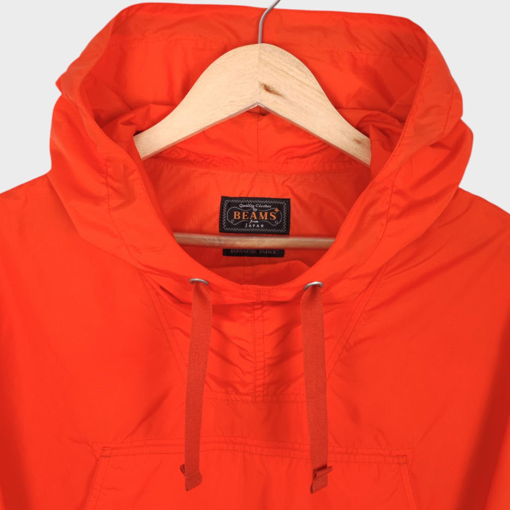 BEAMS PLUS Men's Bright Orange Oversized Fit Sports Smock Anorak Parka Jacket