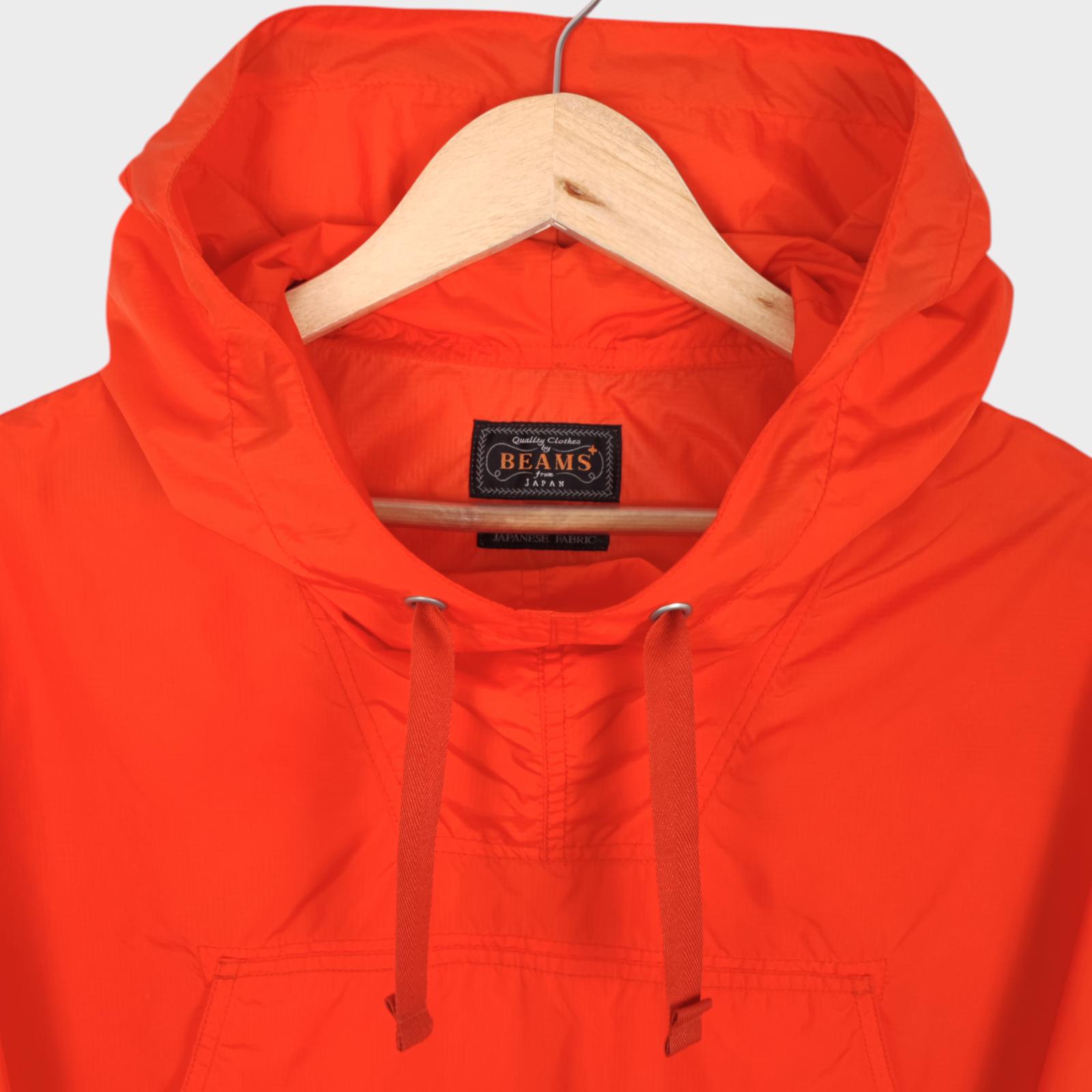 BEAMS PLUS Men's Bright Orange Oversized Fit Sports Smock Anorak Parka Jacket