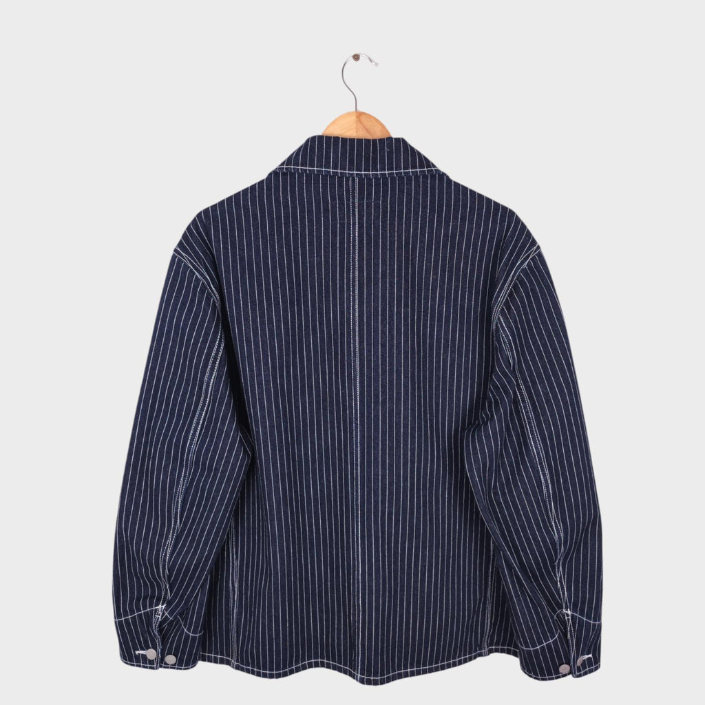 UNIFORM BRIDGE Men's Dark Blue Wabash Striped Denim Chore Jacket