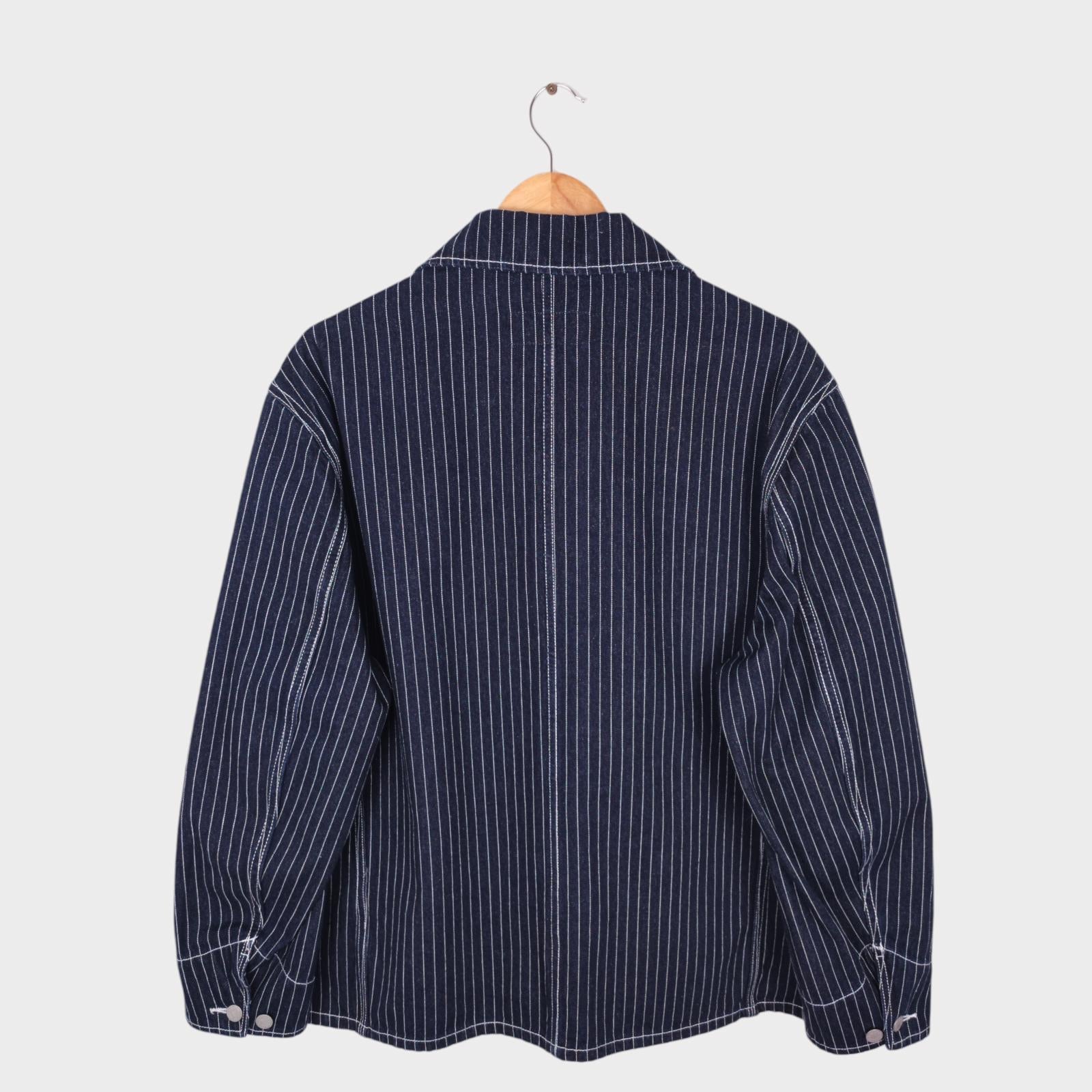 UNIFORM BRIDGE Men's Dark Blue Wabash Striped Denim Chore Jacket