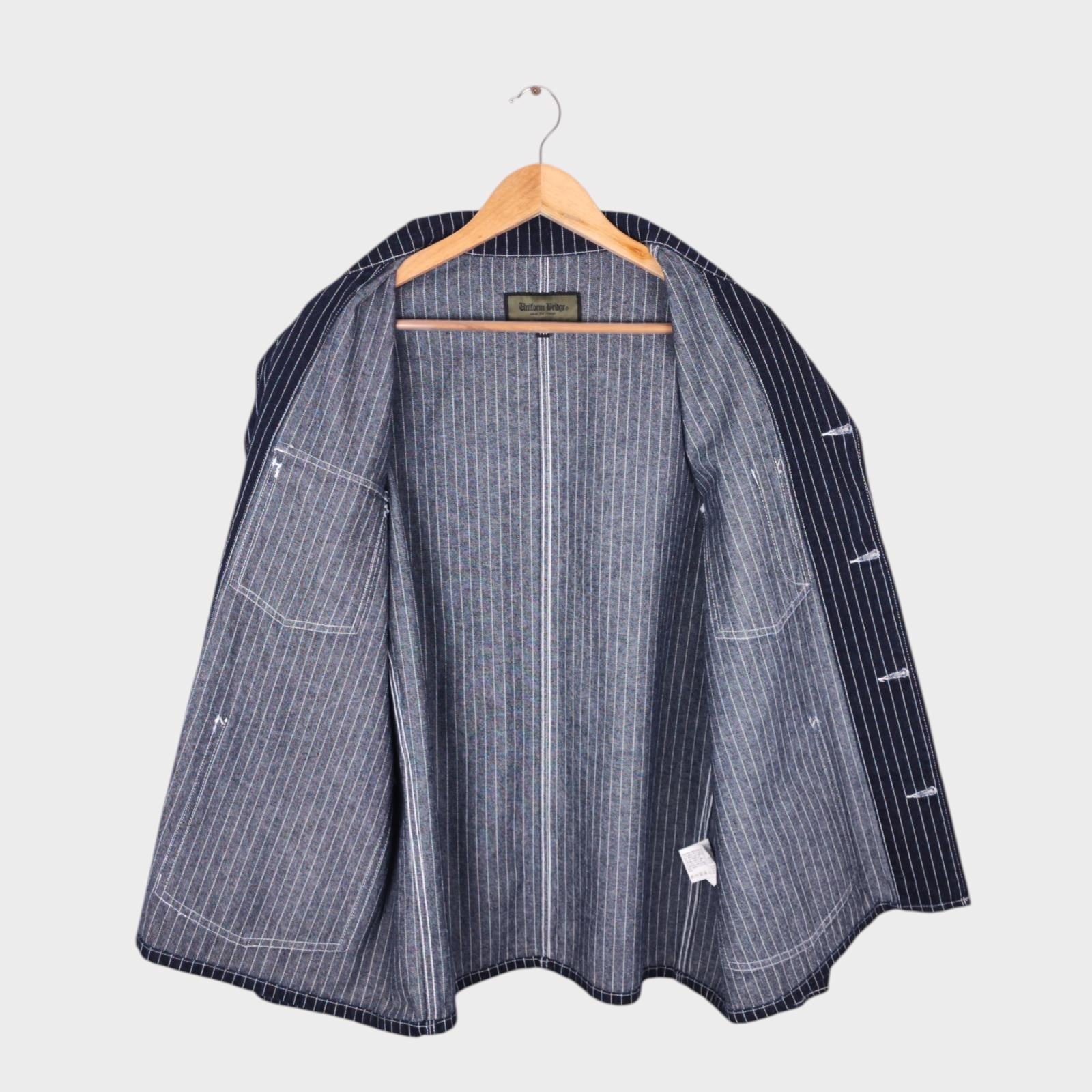 UNIFORM BRIDGE Men's Dark Blue Wabash Striped Denim Chore Jacket