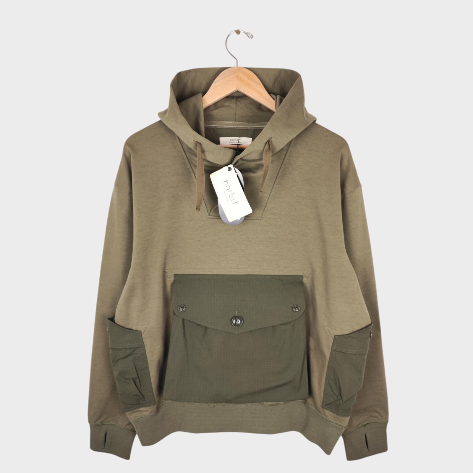 NORBIT BY HIROSHI NOZAWA Men's Olive Green Shawl Collar Sweat Hoodie