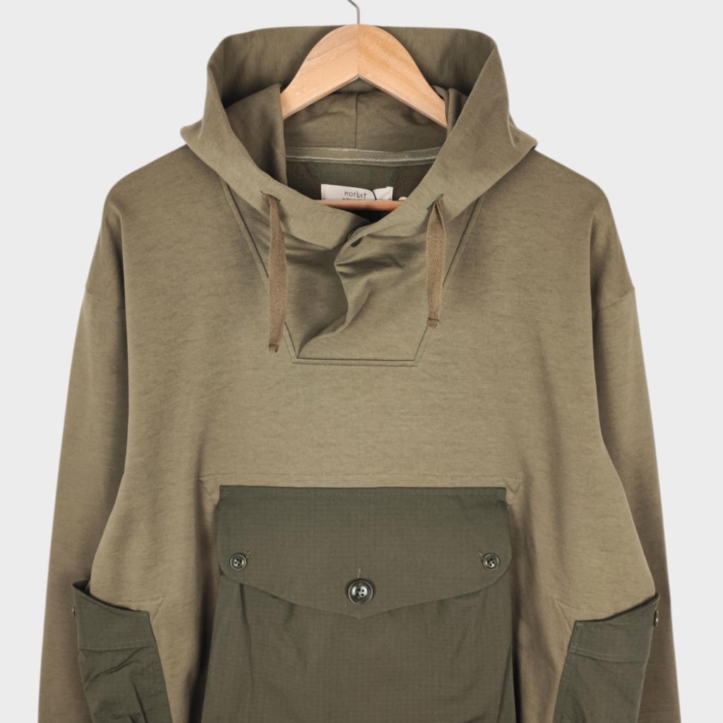NORBIT BY HIROSHI NOZAWA Men's Olive Green Shawl Collar Sweat Hoodie