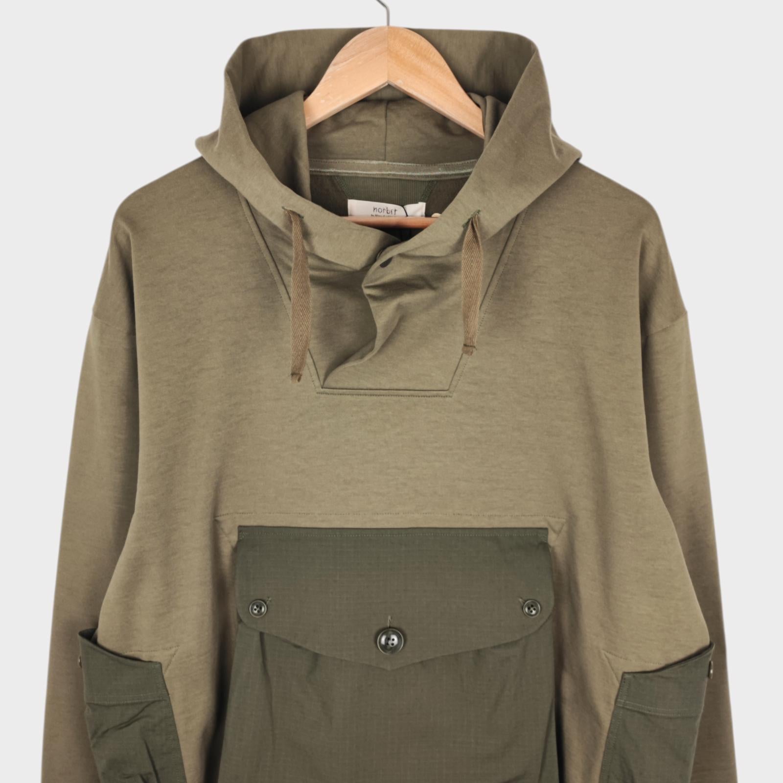 NORBIT BY HIROSHI NOZAWA Men's Olive Green Shawl Collar Sweat Hoodie