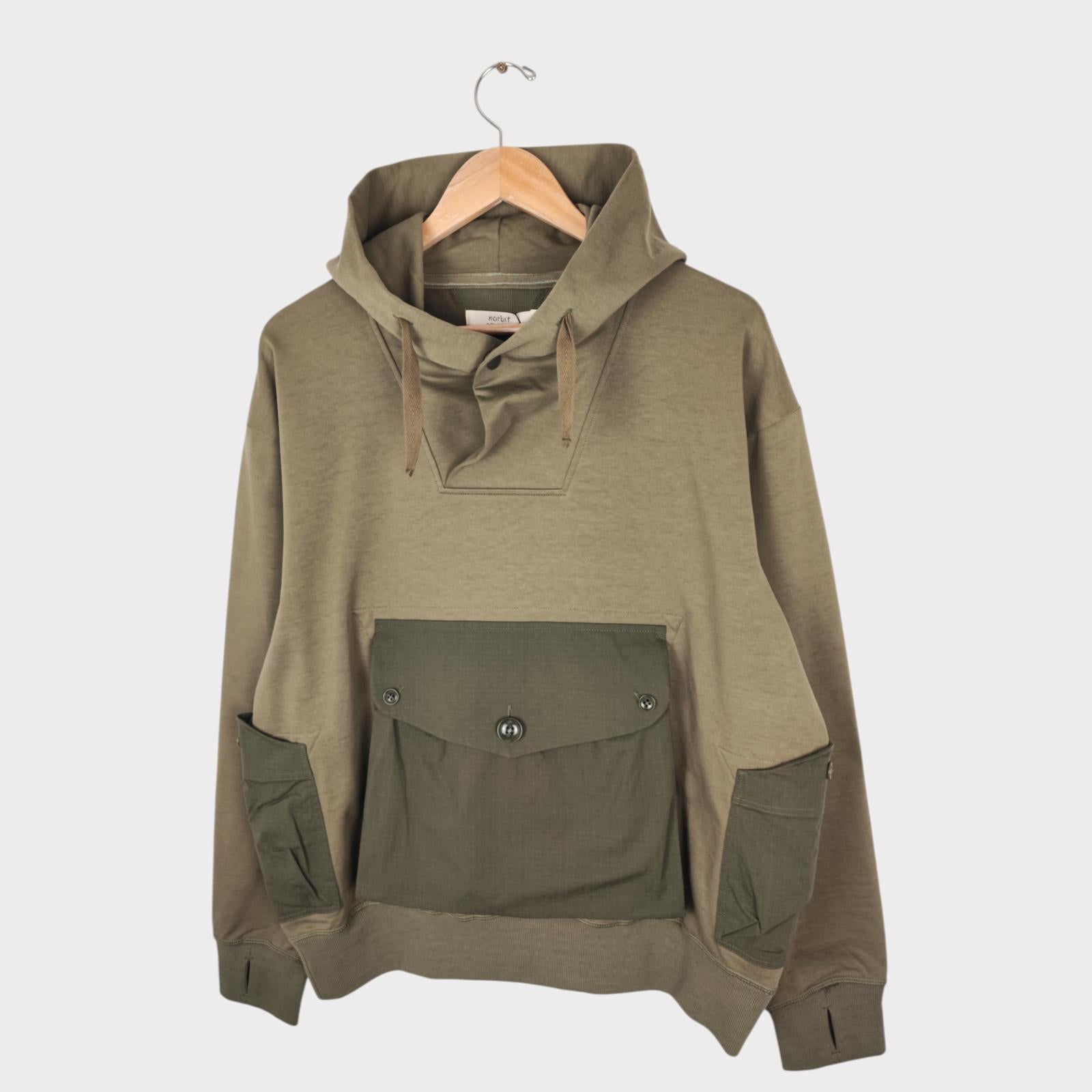 NORBIT BY HIROSHI NOZAWA Men's Olive Green Shawl Collar Sweat Hoodie