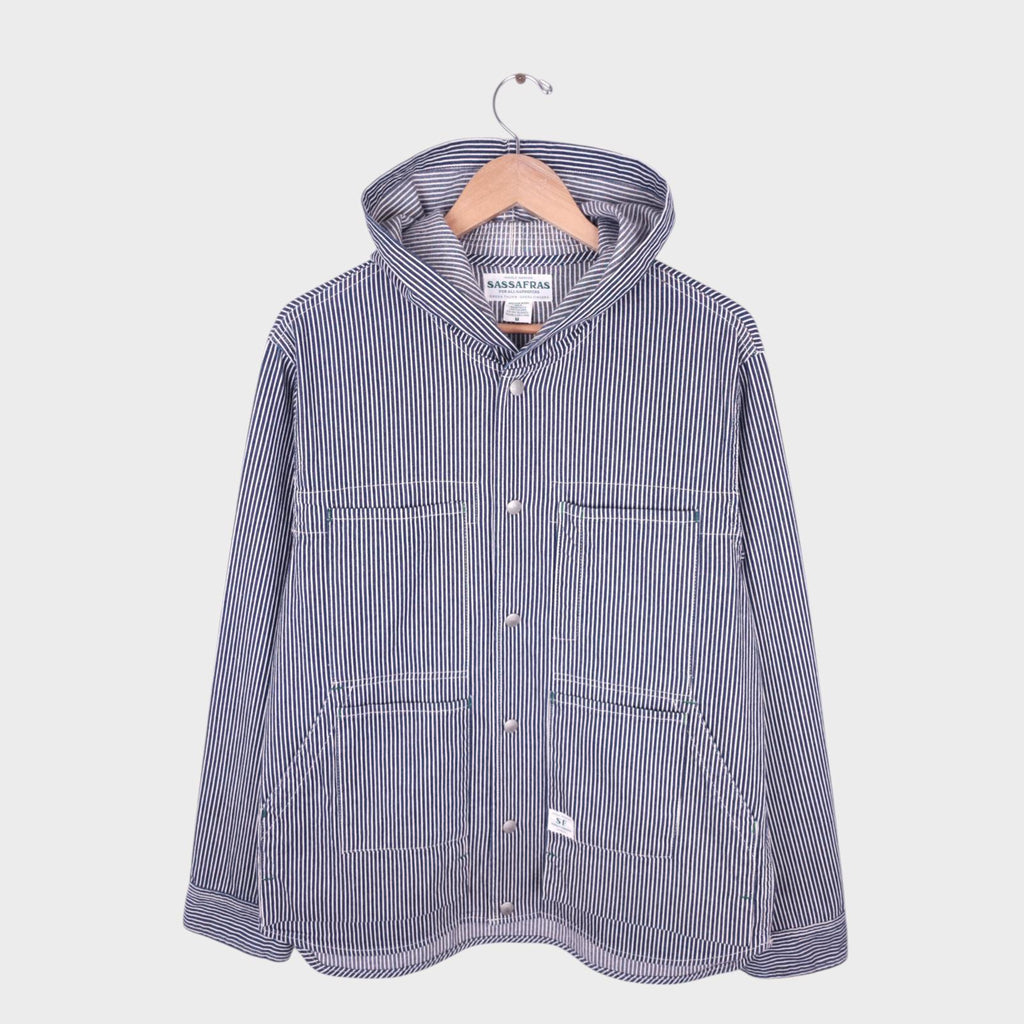SASSAFRAS Men's Made in Japan Hickory Striped Hooded Utility Jacket