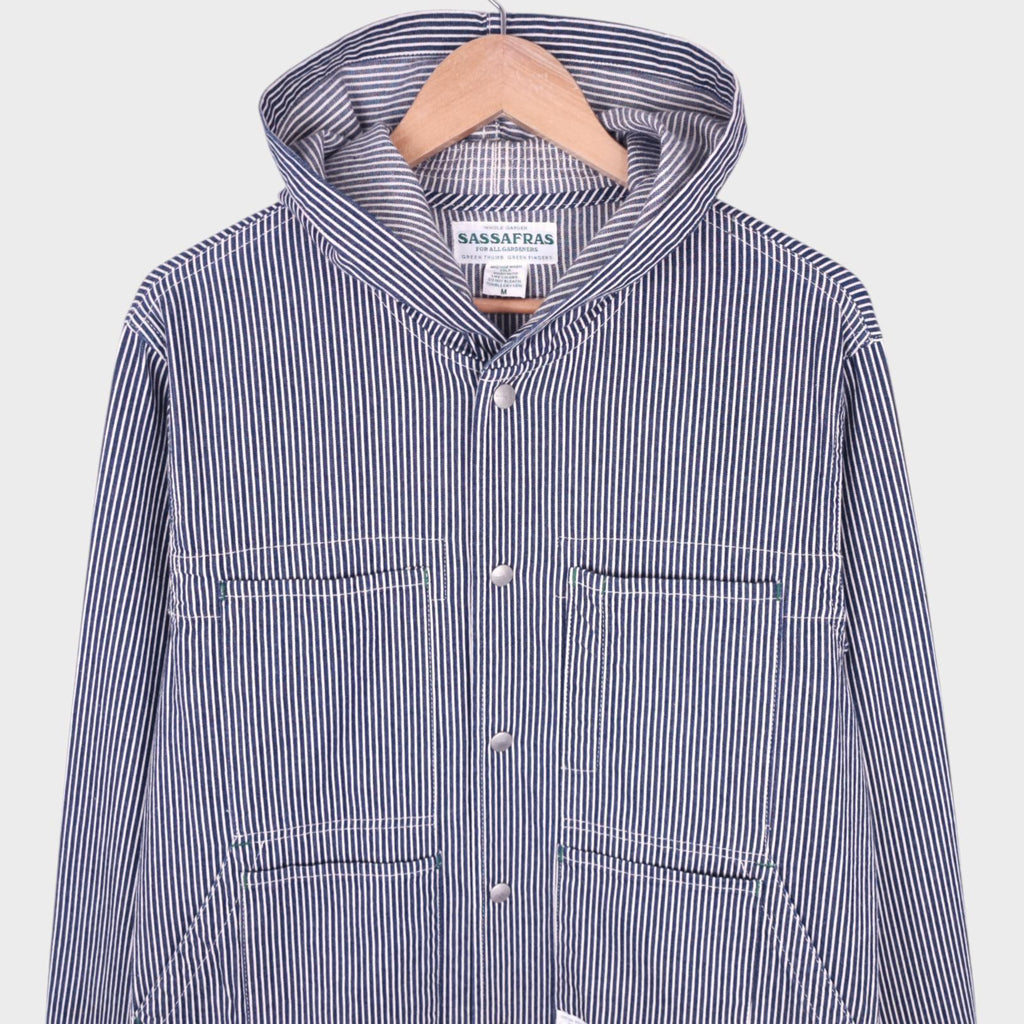 SASSAFRAS Men's Made in Japan Hickory Striped Hooded Utility Jacket