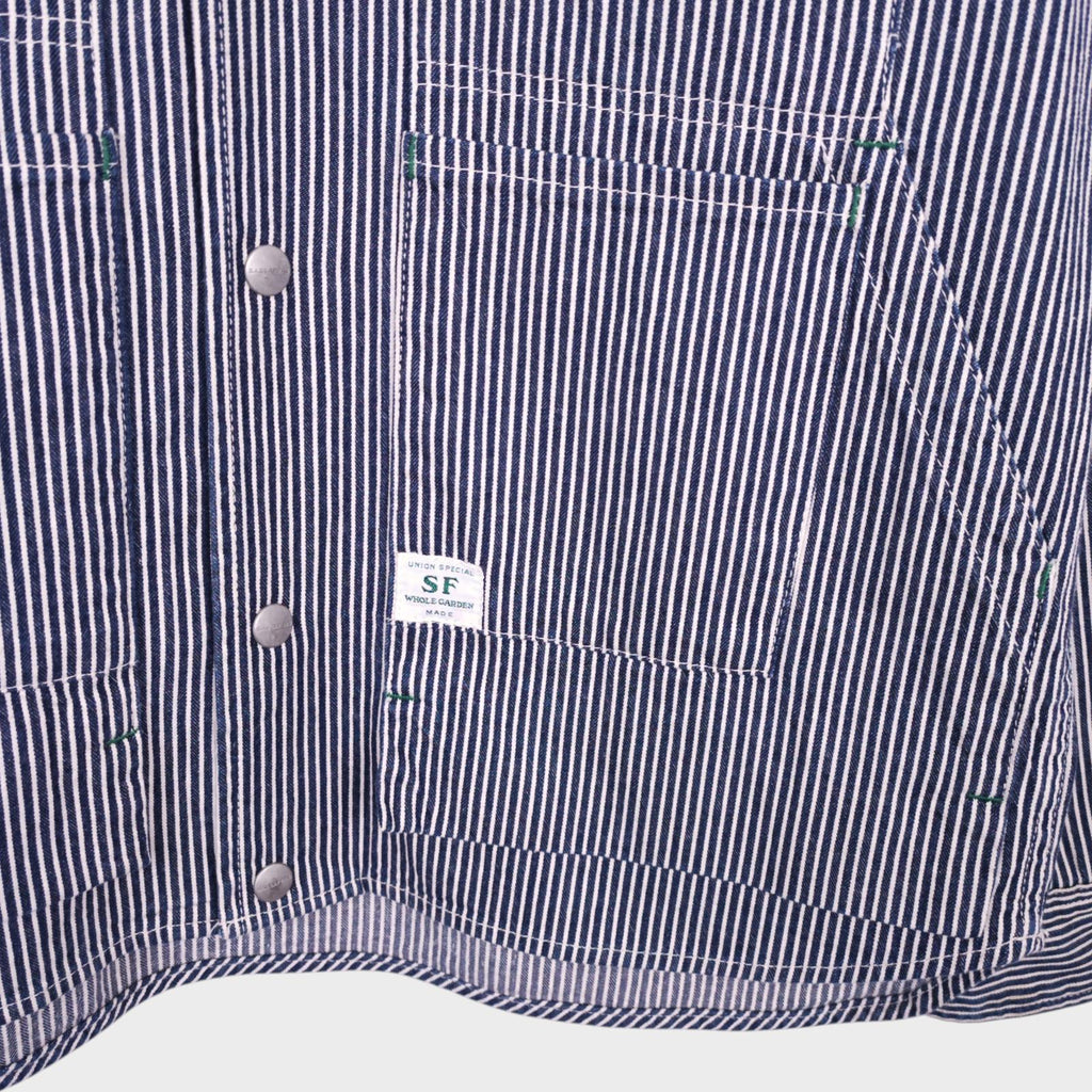 SASSAFRAS Men's Made in Japan Hickory Striped Hooded Utility Jacket
