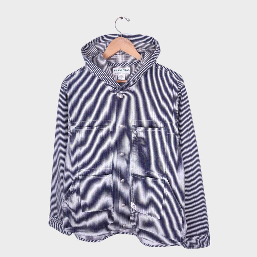 SASSAFRAS Men's Made in Japan Hickory Striped Hooded Utility Jacket
