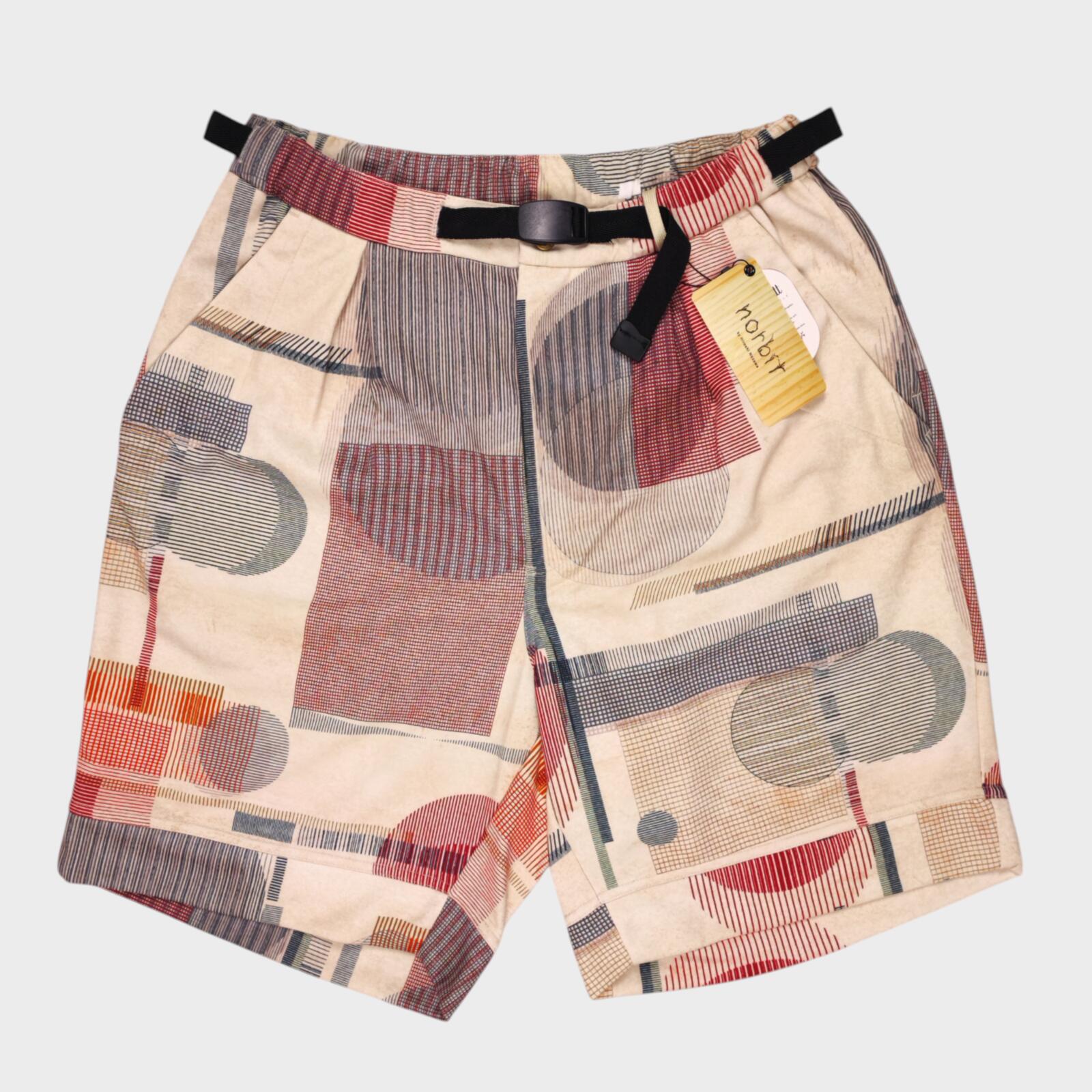 NORBIT BY HIROSHI NOZAWA Men's Beige Mid Century Camo Print Aloha Shorts