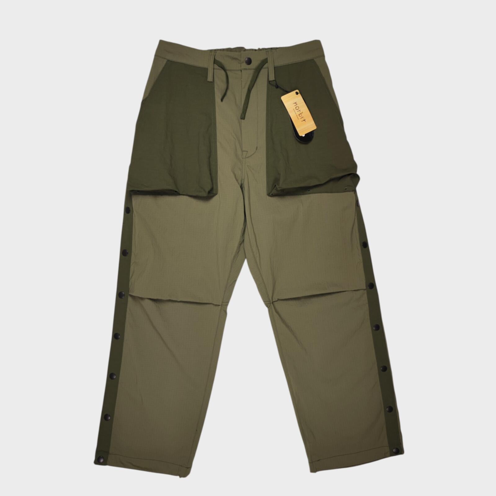 NORBIT BY HIROSHI NOZAWA Men's Olive Green Side Snap Cargo Trousers