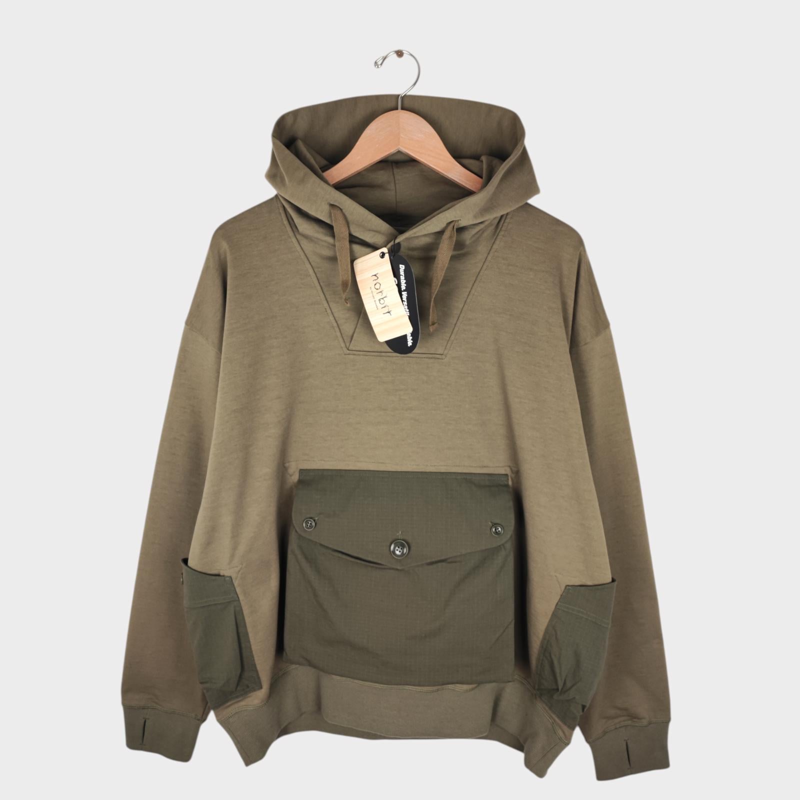 NORBIT BY HIROSHI NOZAWA Men's Olive Green Shawl Collar Sweat Hoodie