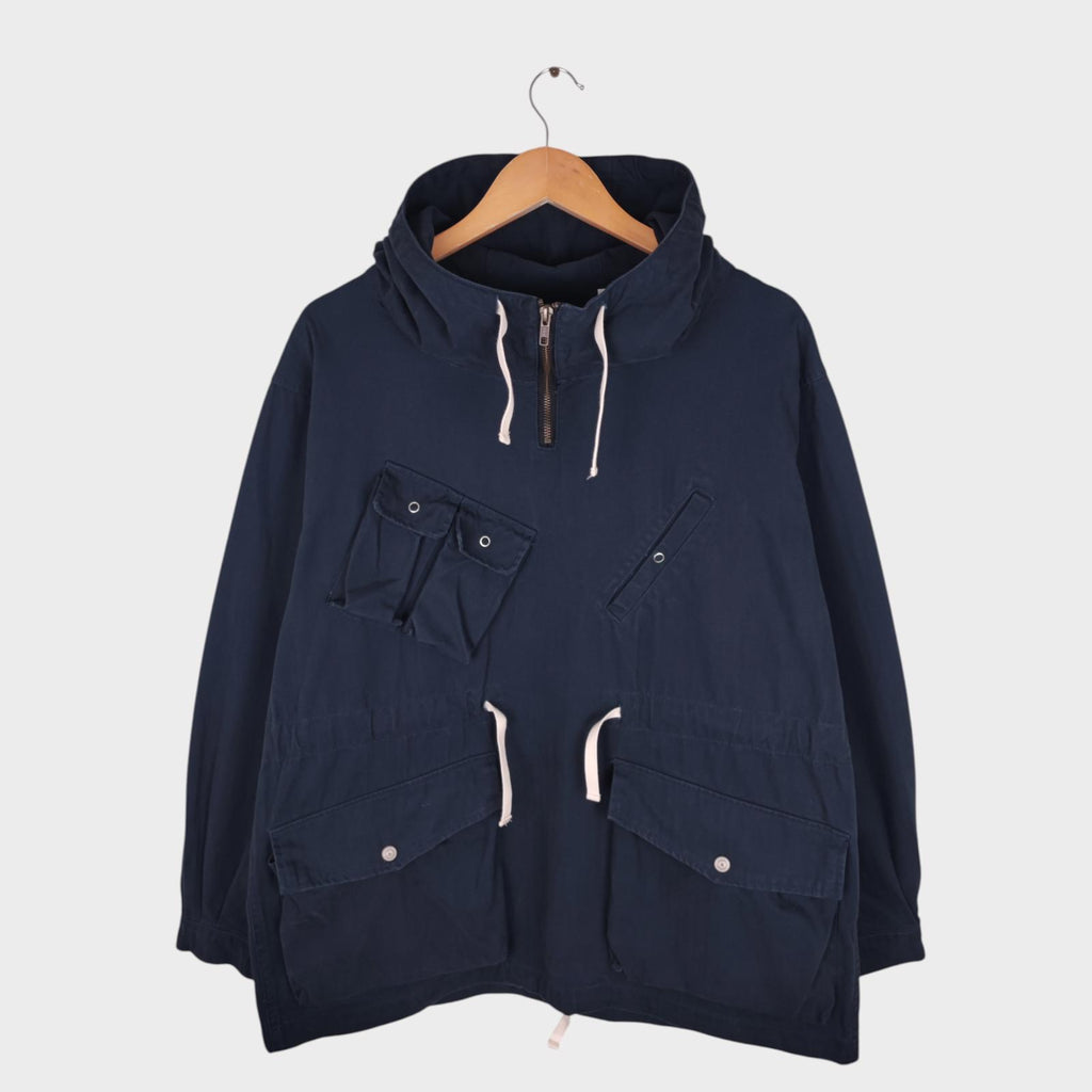 UNIFORM BRIDGE Men's Navy Blue Herringbone Cotton French Military Anorak Parka Smock Jacket