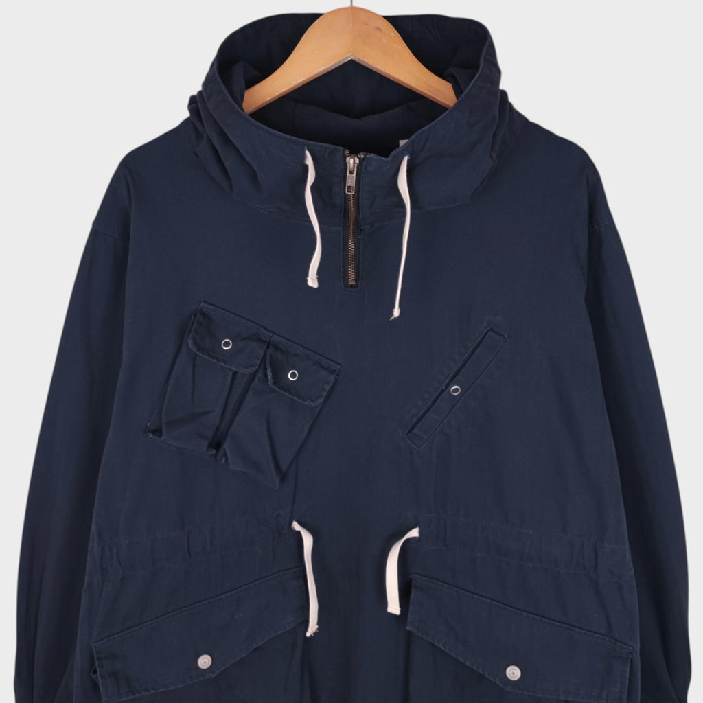 UNIFORM BRIDGE Men's Navy Blue Herringbone Cotton French Military Anorak Parka Smock Jacket