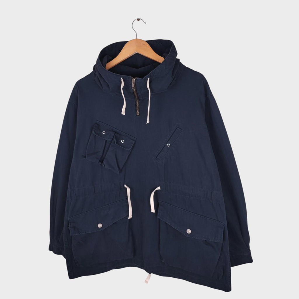 UNIFORM BRIDGE Men's Navy Blue Herringbone Cotton French Military Anorak Parka Smock Jacket