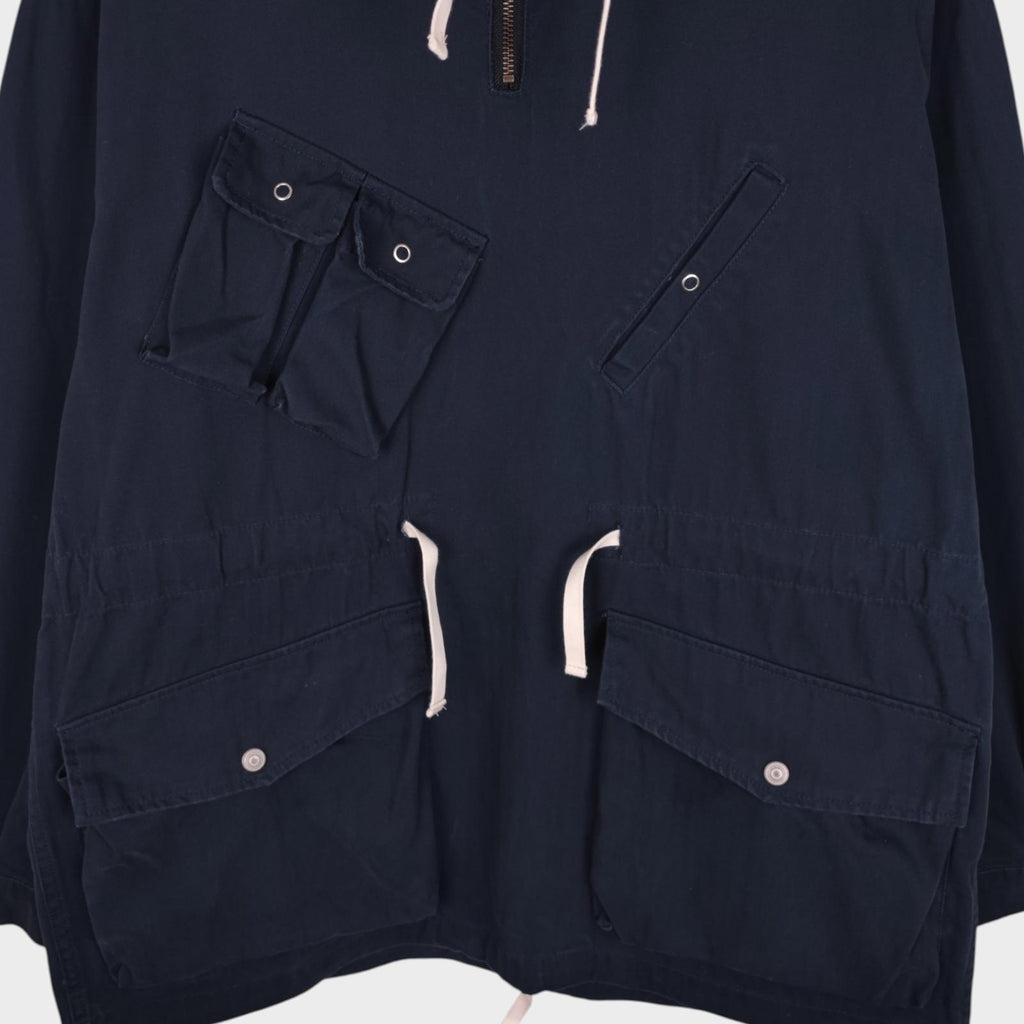 UNIFORM BRIDGE Men's Navy Blue Herringbone Cotton French Military Anorak Parka Smock Jacket