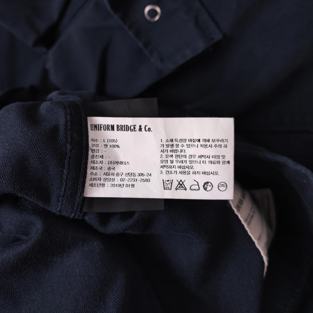 UNIFORM BRIDGE Men's Navy Blue Herringbone Cotton French Military Anorak Parka Smock Jacket