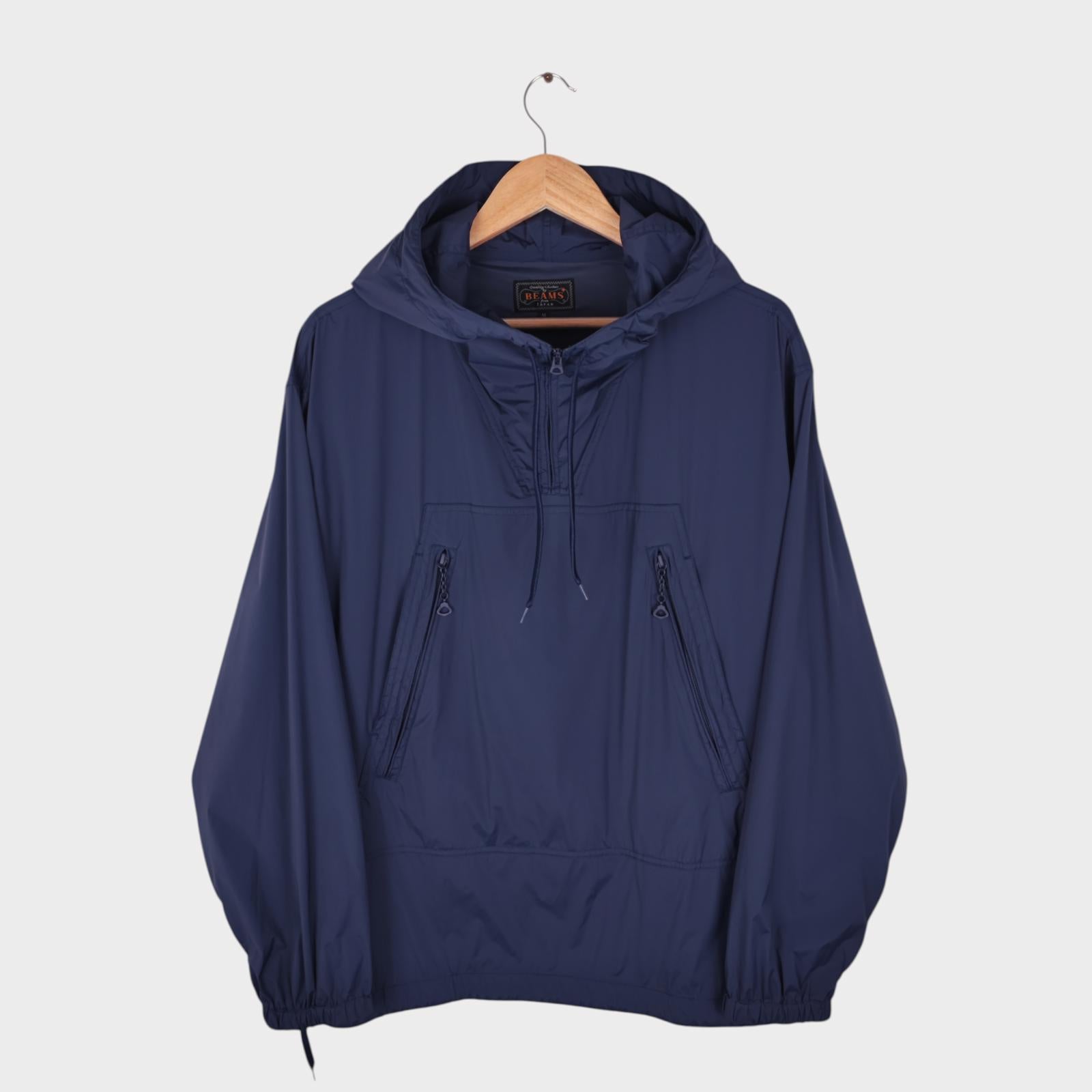 BEAMS PLUS Men's Navy Blue Oversized Fit Smock Anorak Parka Jacket