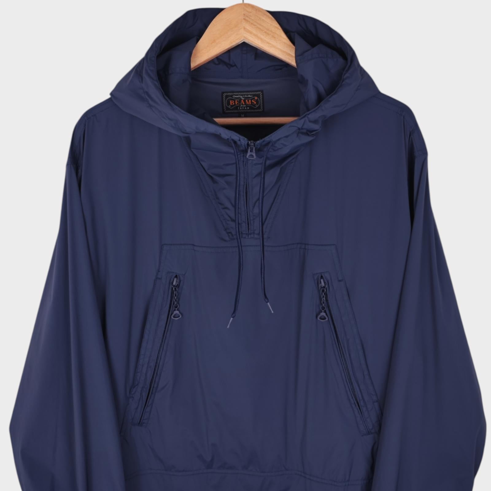 BEAMS PLUS Men's Navy Blue Oversized Fit Smock Anorak Parka Jacket