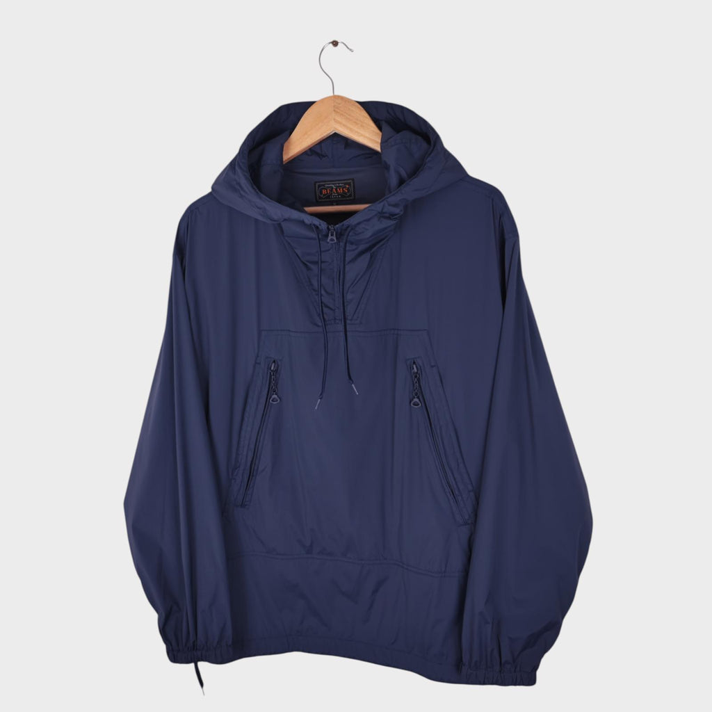 BEAMS PLUS Men's Navy Blue Oversized Fit Smock Anorak Parka Jacket