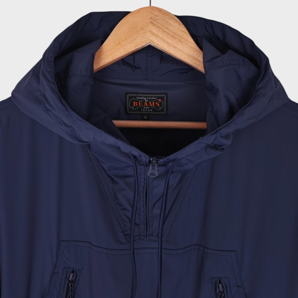 BEAMS PLUS Men's Navy Blue Oversized Fit Smock Anorak Parka Jacket