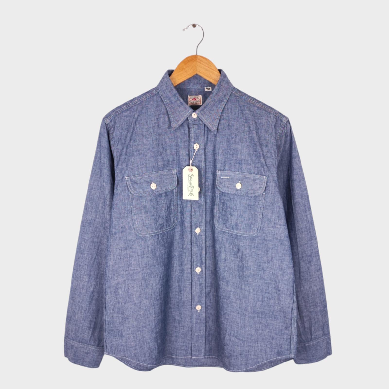 SUGAR CANE Men's Made in Japan Blue Chambray Work Shirt