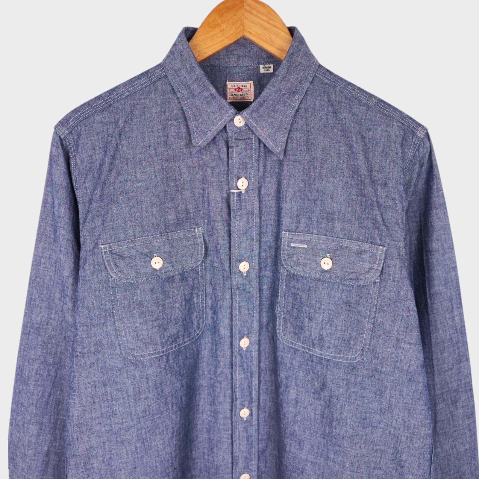 SUGAR CANE Men's Made in Japan Blue Chambray Work Shirt