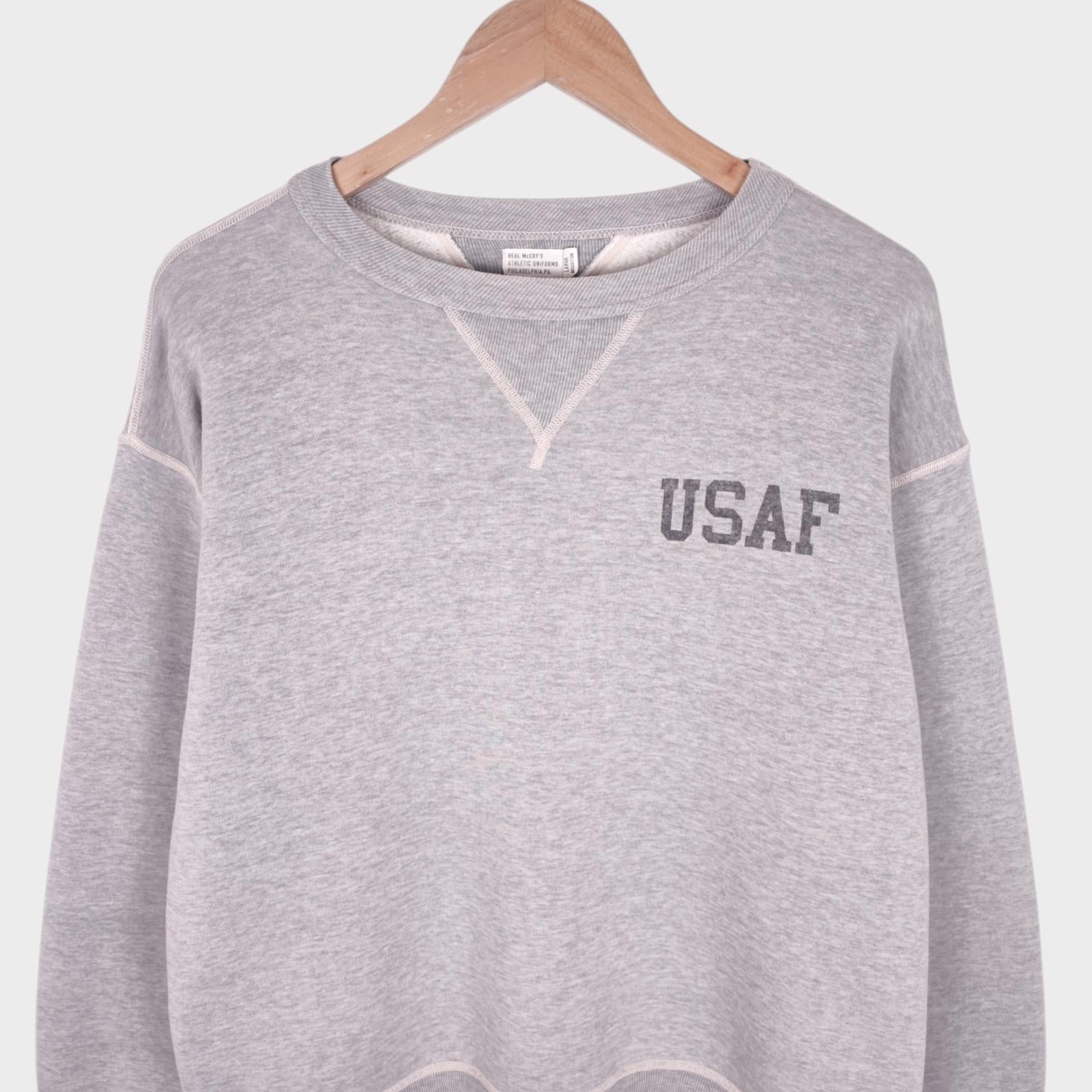 THE REAL MCCOY'S Men's Grey Made in Japan USAF Crewneck Sweatshirt