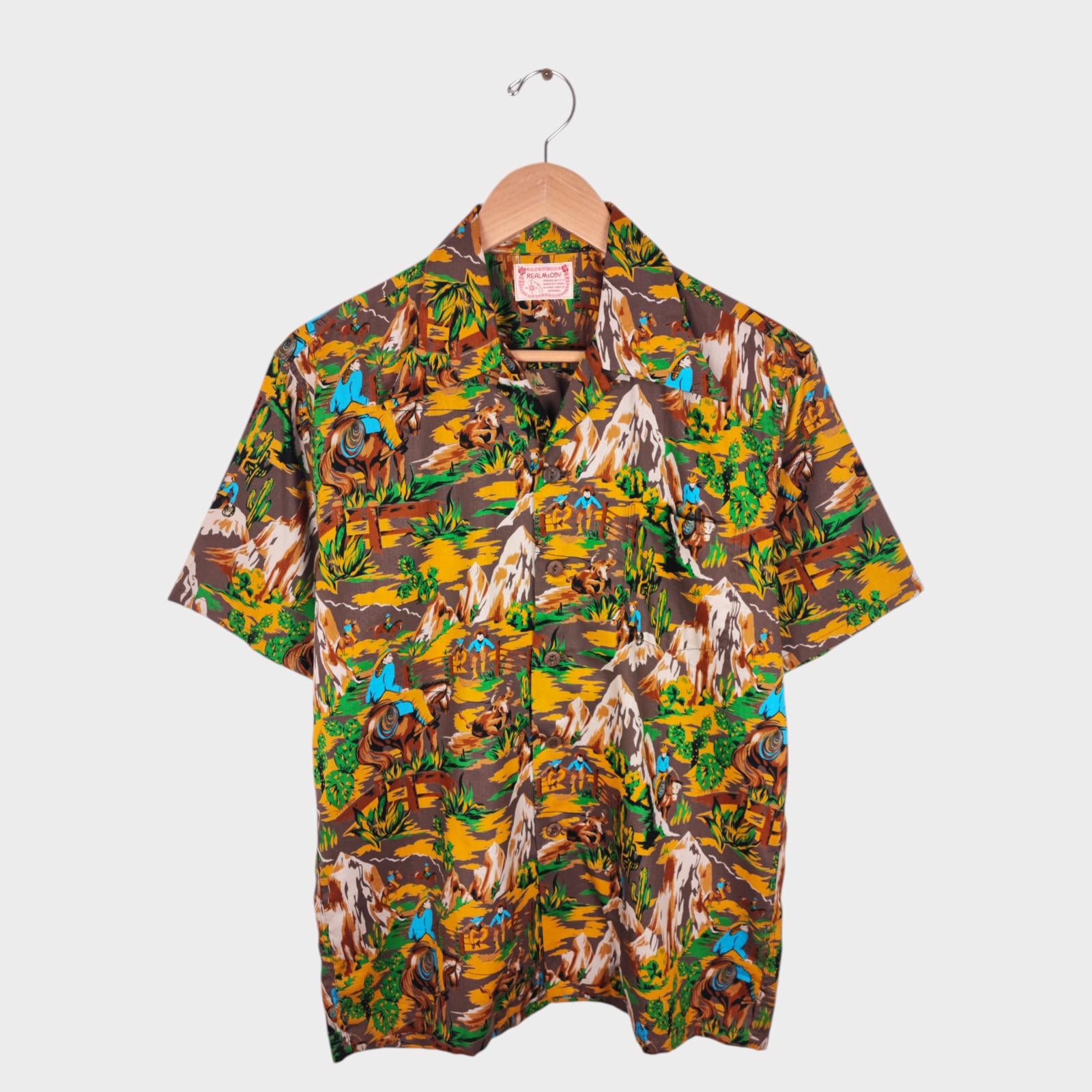 THE REAL MCCOY'S Men's Made in Japan Cowboy Print Hawaiian Vacation Shirt
