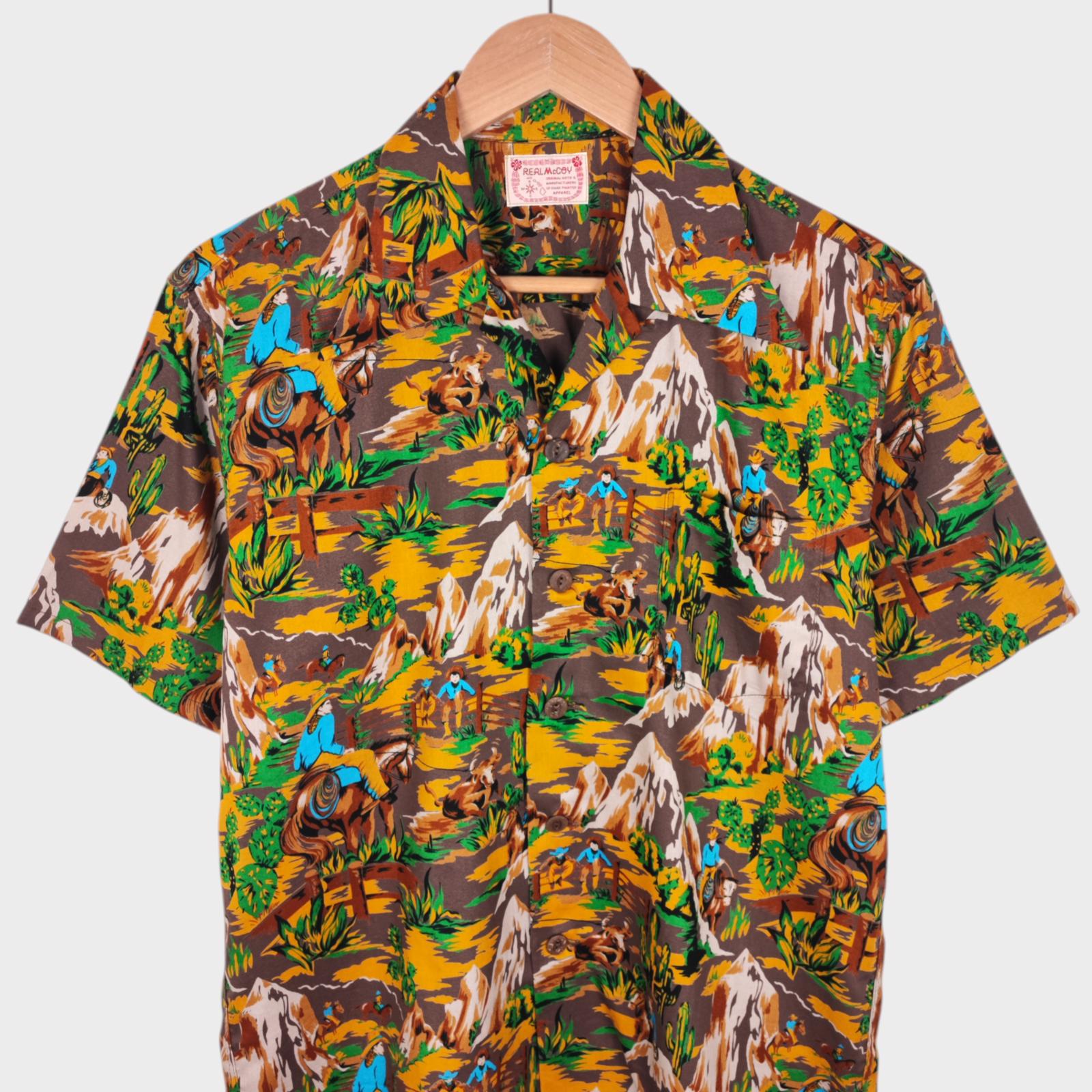 THE REAL MCCOY'S Men's Made in Japan Cowboy Print Hawaiian Vacation Shirt