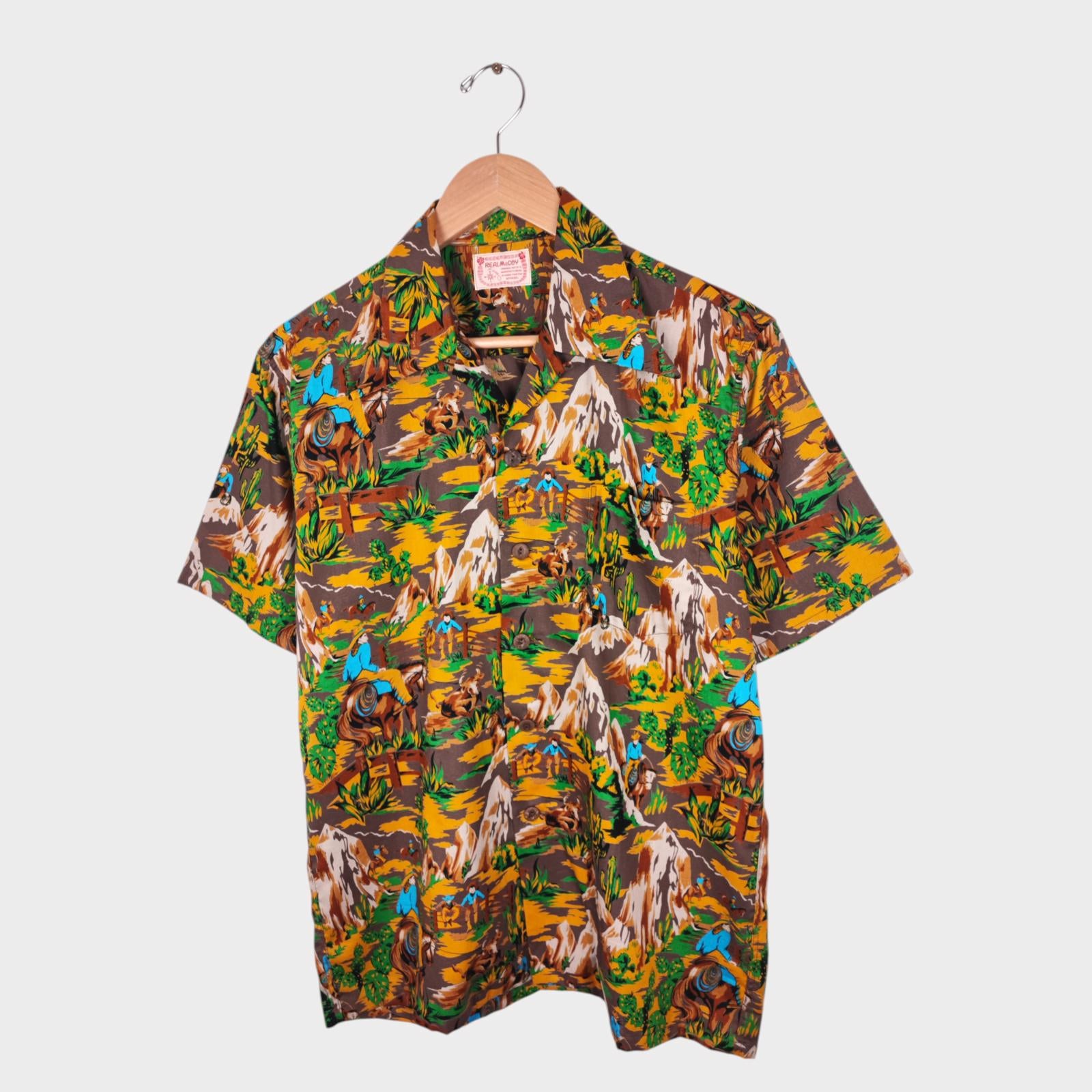 THE REAL MCCOY'S Men's Made in Japan Cowboy Print Hawaiian Vacation Shirt