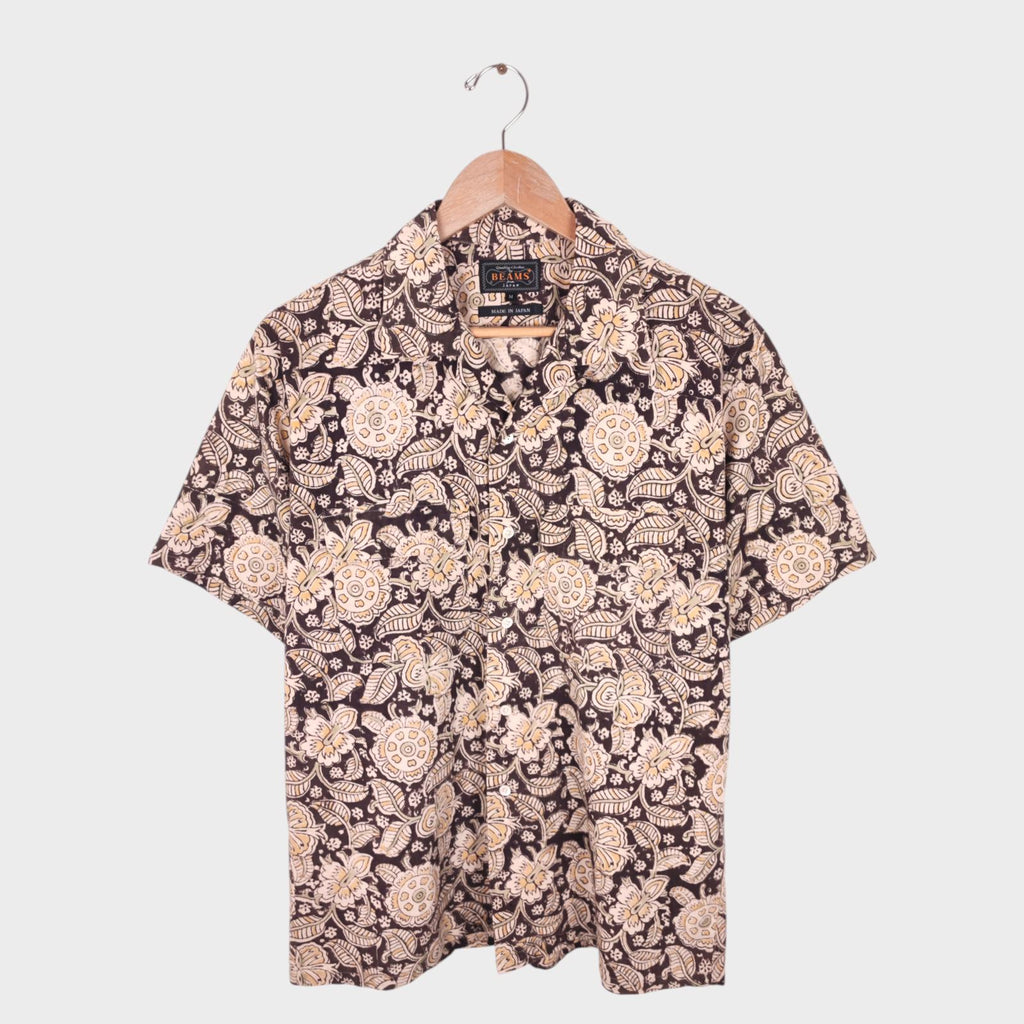 BEAMS PLUS Men's Made in Japan Floral Print Camp Collar Vacation Shirt