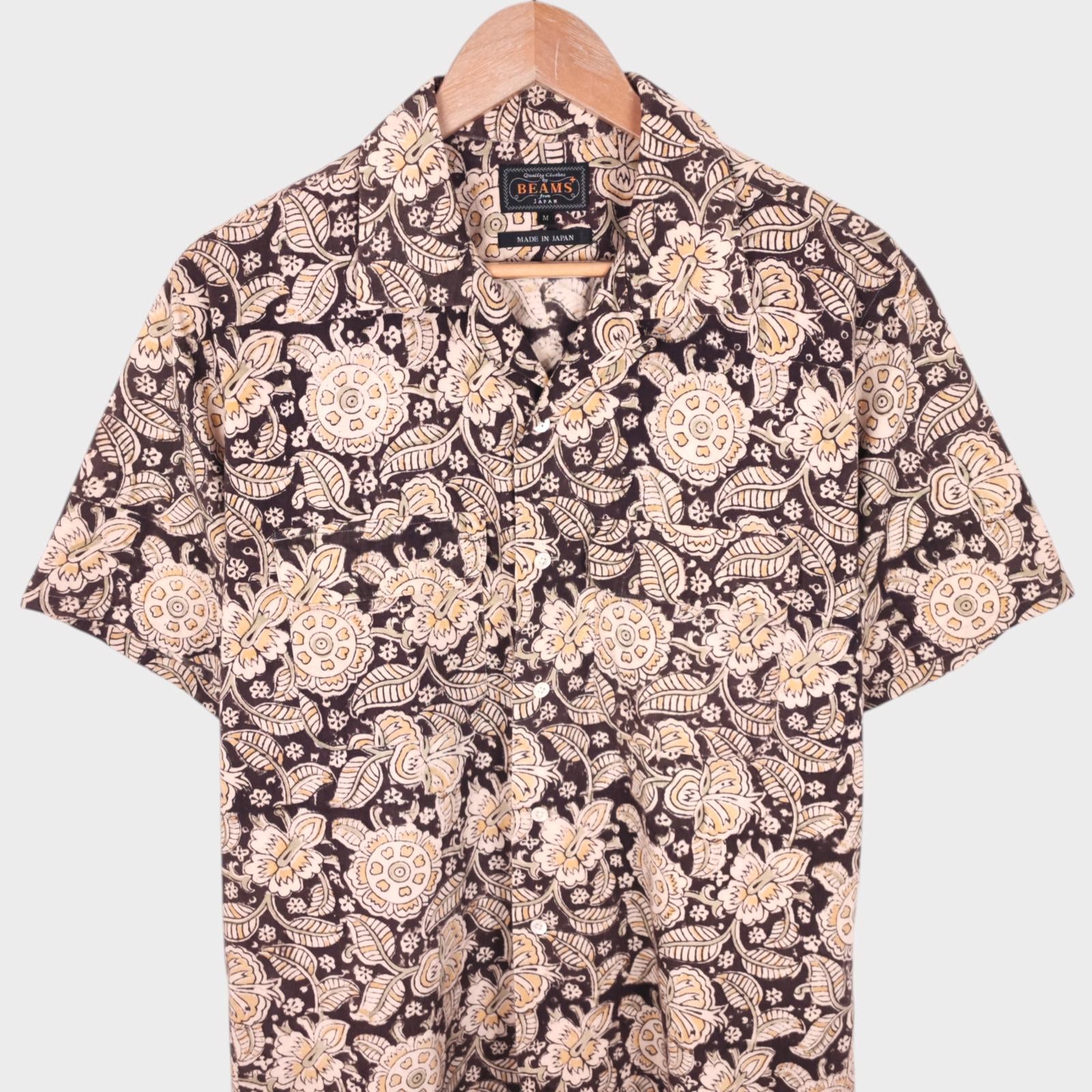 BEAMS PLUS Men's Made in Japan Floral Print Camp Collar Vacation Shirt