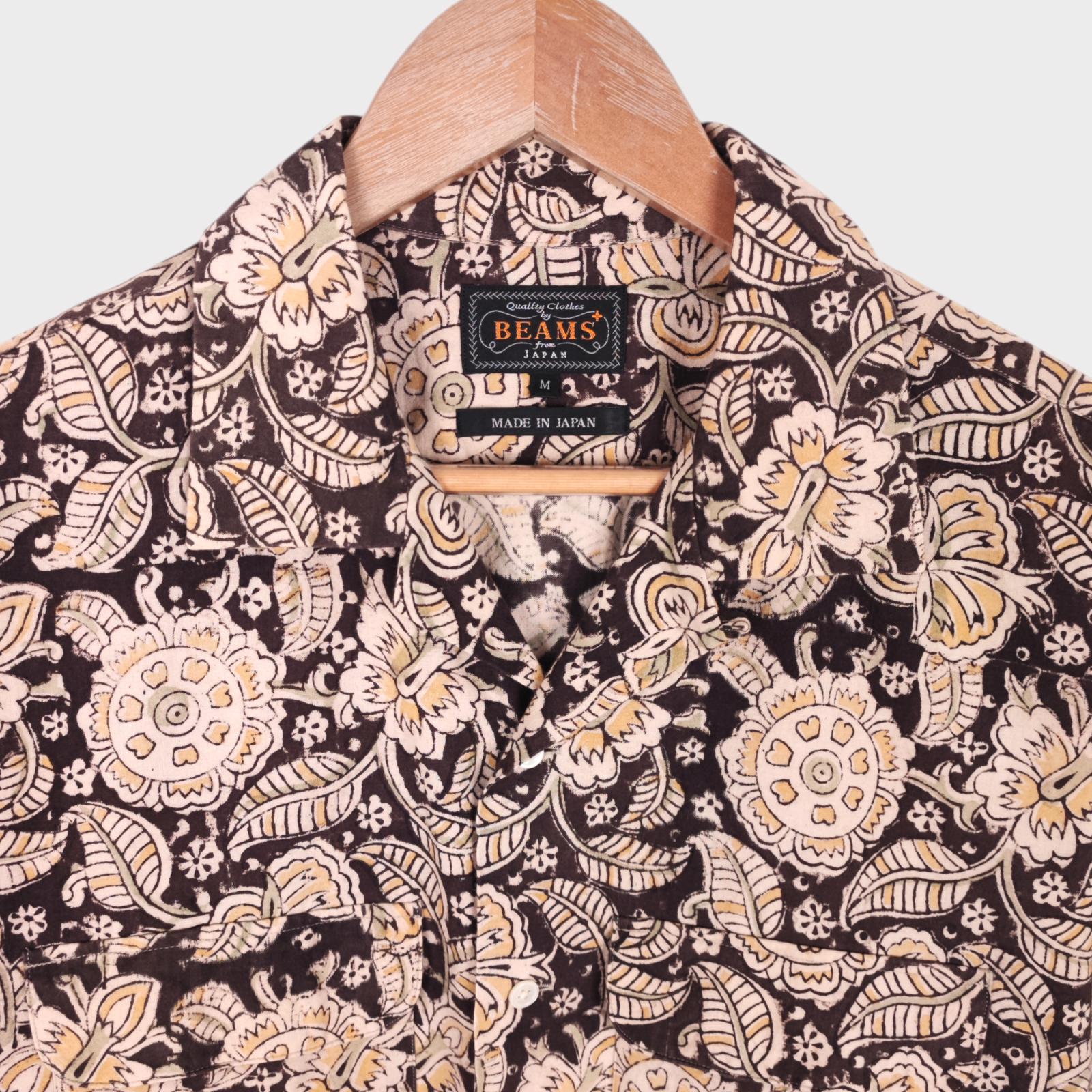 BEAMS PLUS Men's Made in Japan Floral Print Camp Collar Vacation Shirt