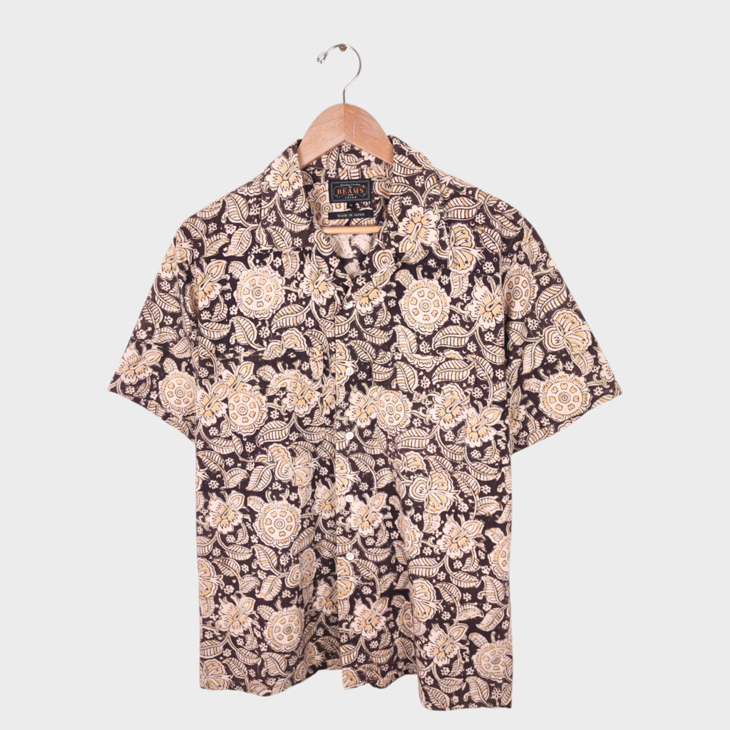 BEAMS PLUS Men's Made in Japan Floral Print Camp Collar Vacation Shirt