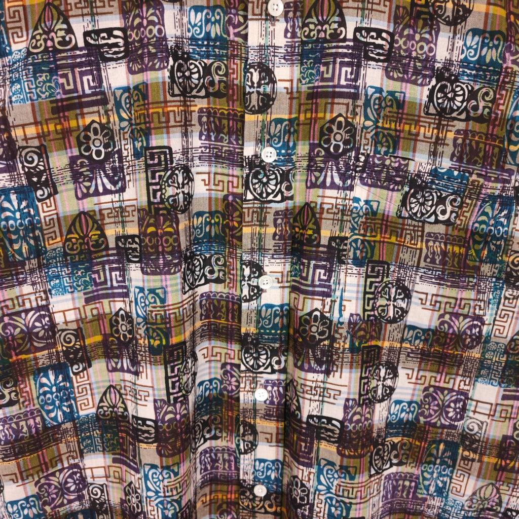 BEAMS PLUS Men's Made in Japan Indian Madras Printed Button Down Shirt