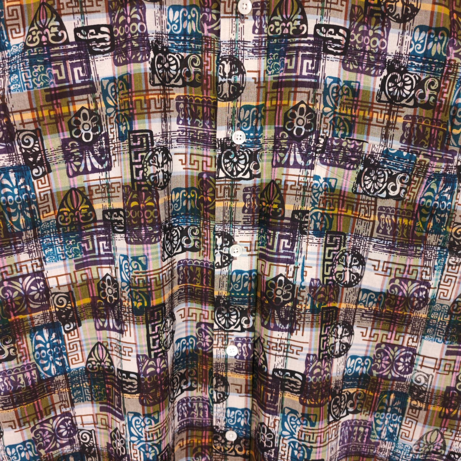 BEAMS PLUS Men's Made in Japan Indian Madras Printed Button Down Shirt