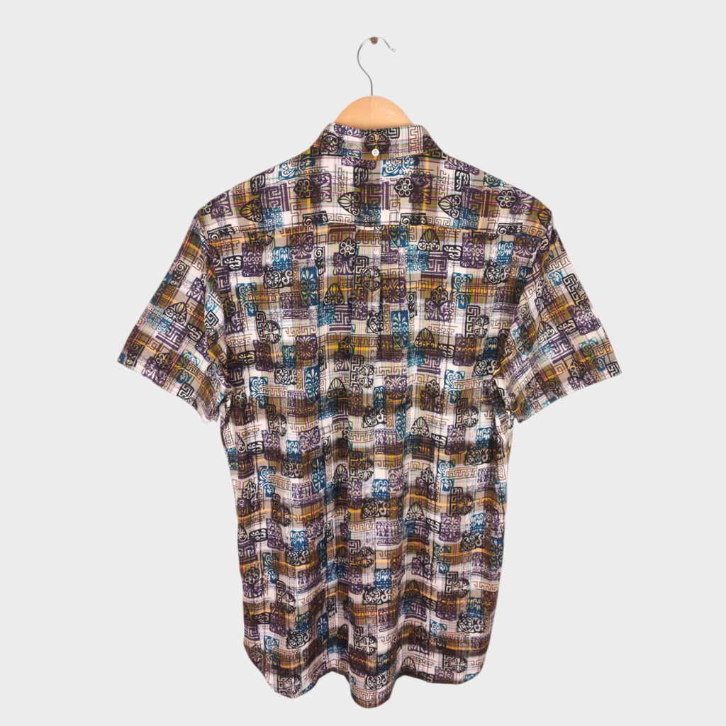 BEAMS PLUS Men's Made in Japan Indian Madras Printed Button Down Shirt