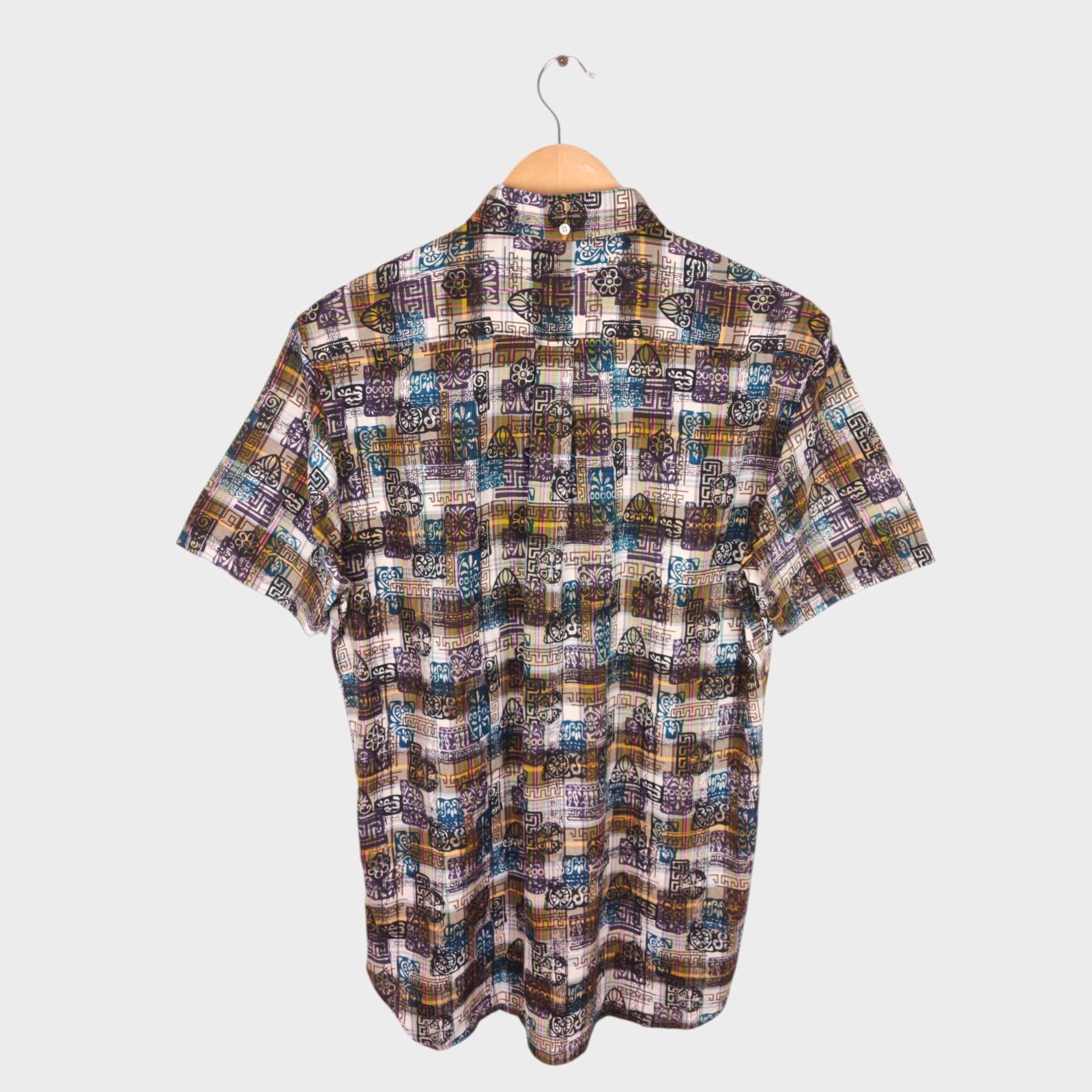 BEAMS PLUS Men's Made in Japan Indian Madras Printed Button Down Shirt