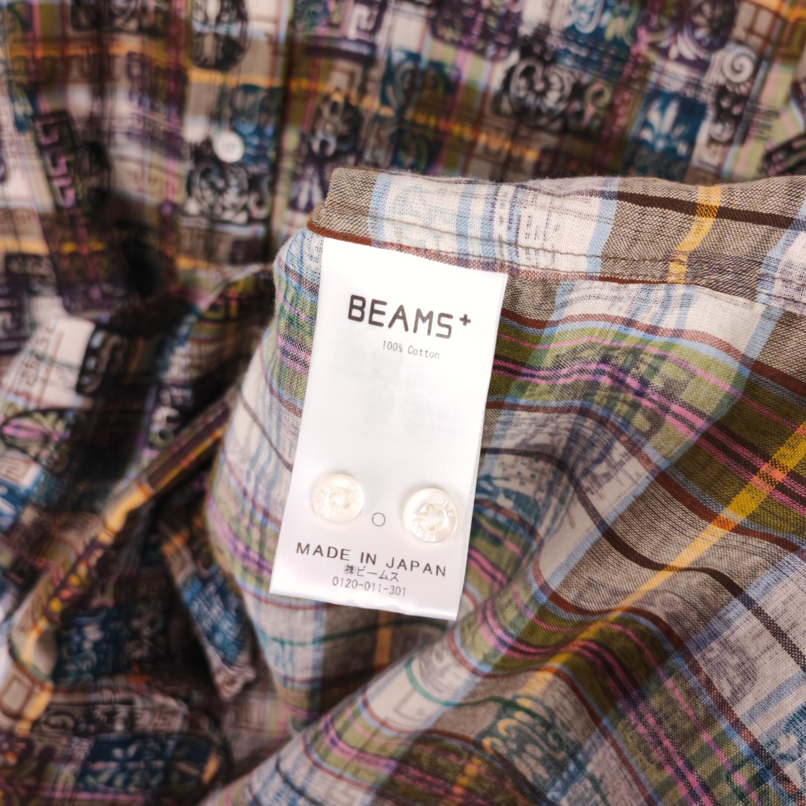 BEAMS PLUS Men's Made in Japan Indian Madras Printed Button Down Shirt