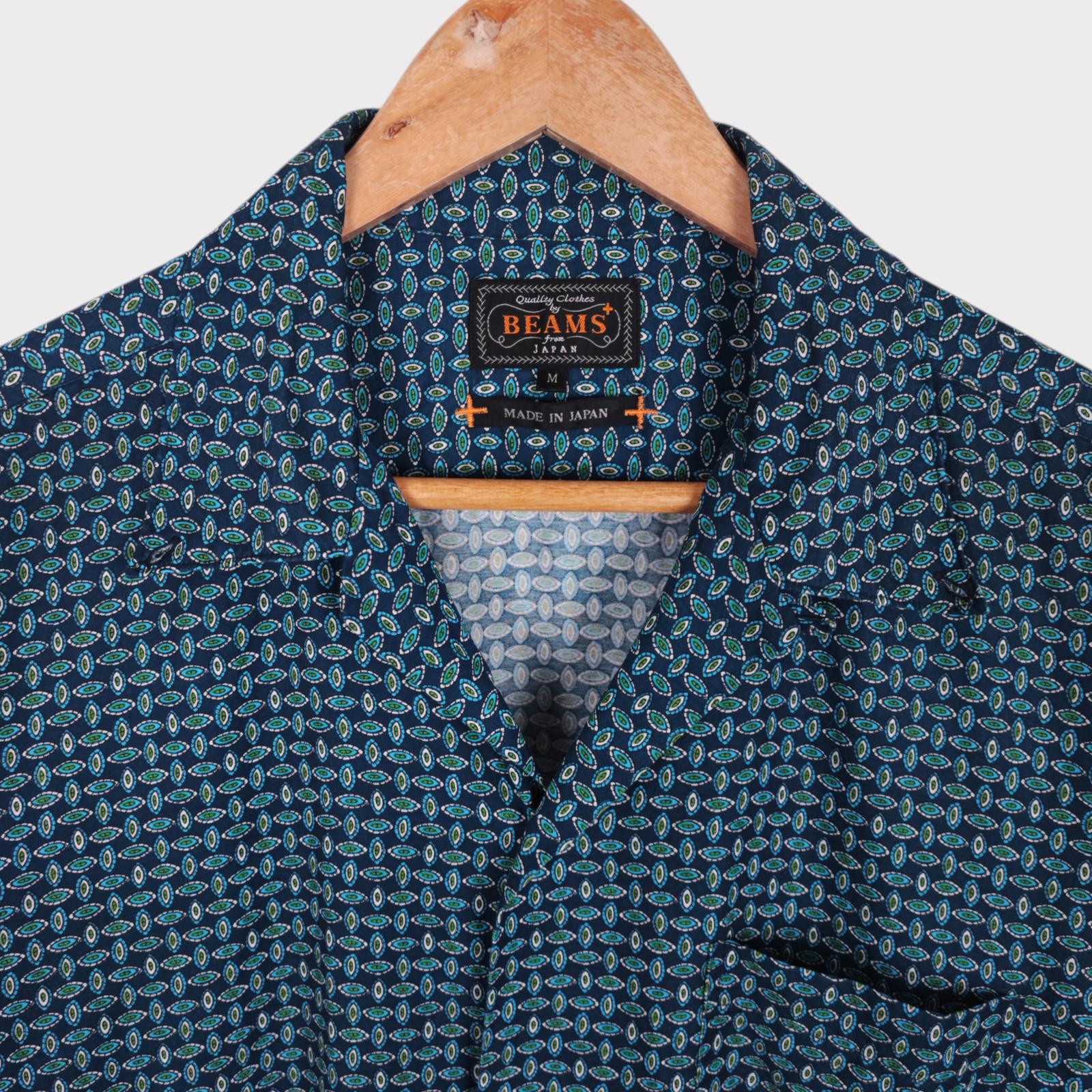BEAMS PLUS Men's Made in Japan Blue Cupro Blend Paisley Print Vacation Shirt