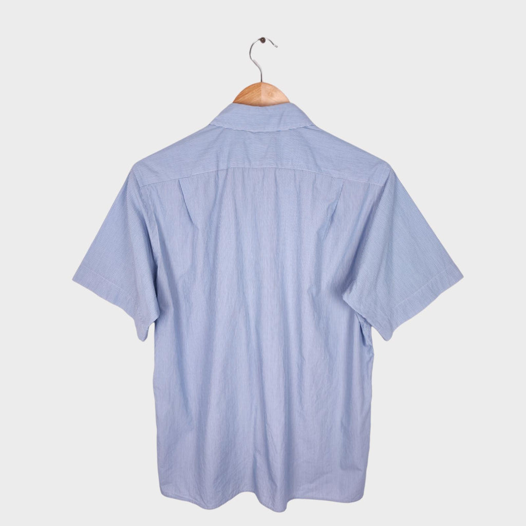 MARGARET HOWELL Men's Blue Striped Short Sleeved Cotton Shirt